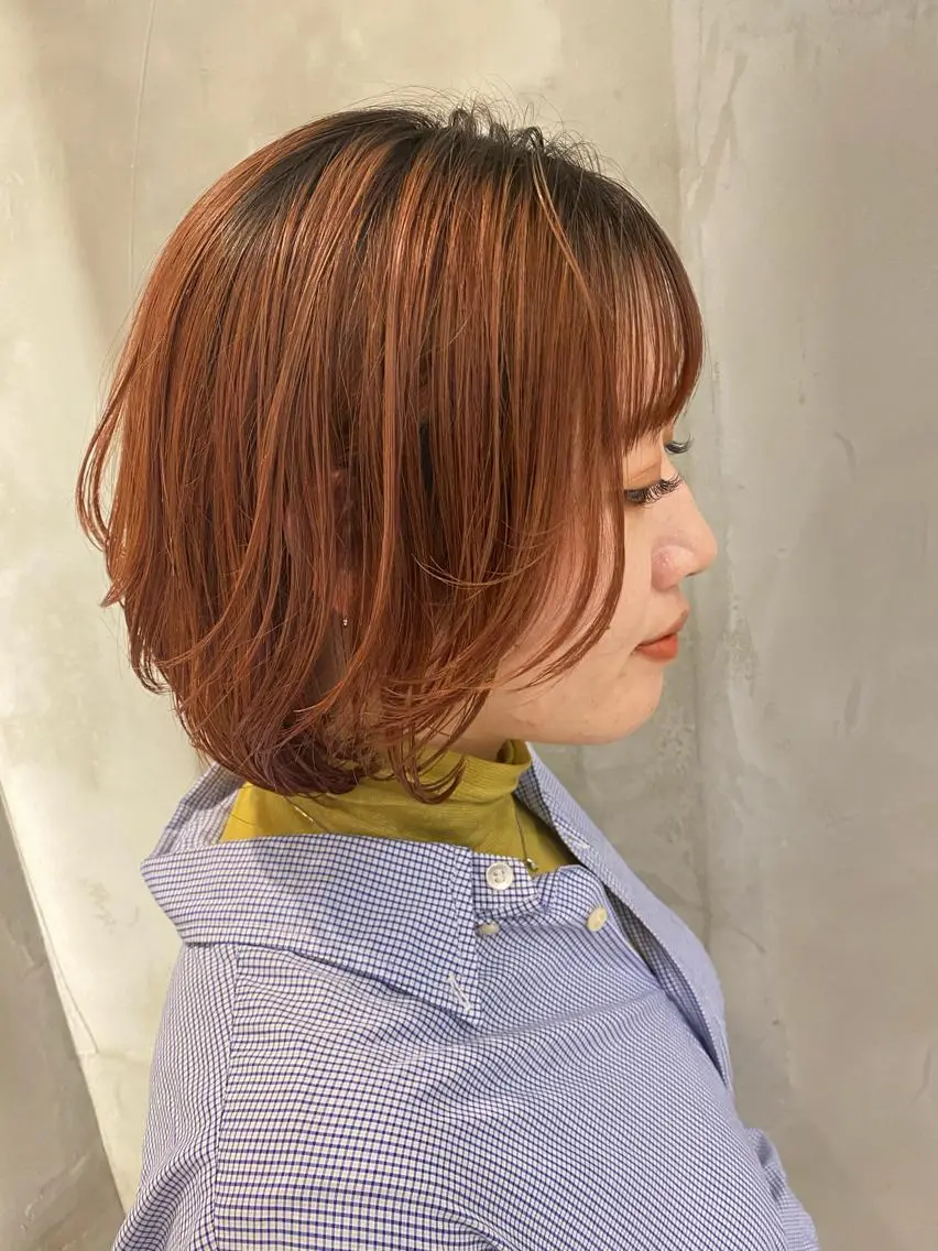 ショート カラー パーマ ヘアアレンジ グラデーションカラー オレンジ ピンクカラー カット ヘアカラー トリートメント 新宿/顔周りカット +レイヤー=しずく♩のヘアスタイル