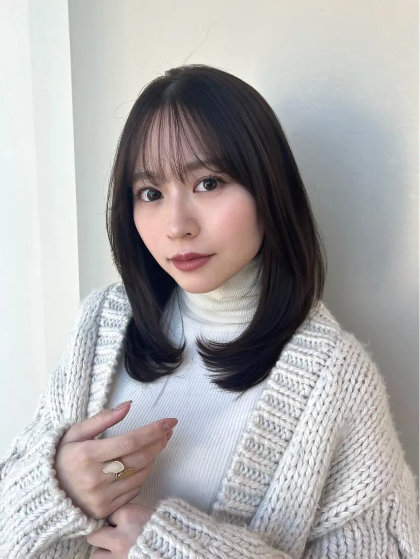 ミディアム カラー ヘアカラー トリートメント 佐藤 悠衣/透明感 カラー/似合わせ前髪のヘアスタイル