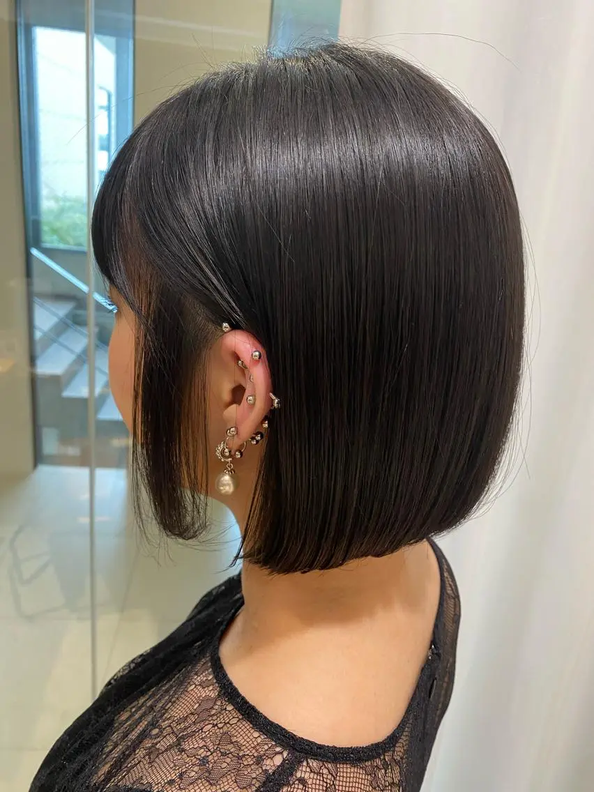 ショート パーマ ボブ 髪質改善 ストレートパーマ カット 縮毛矯正 トリートメント 田中 アキオのヘアスタイル