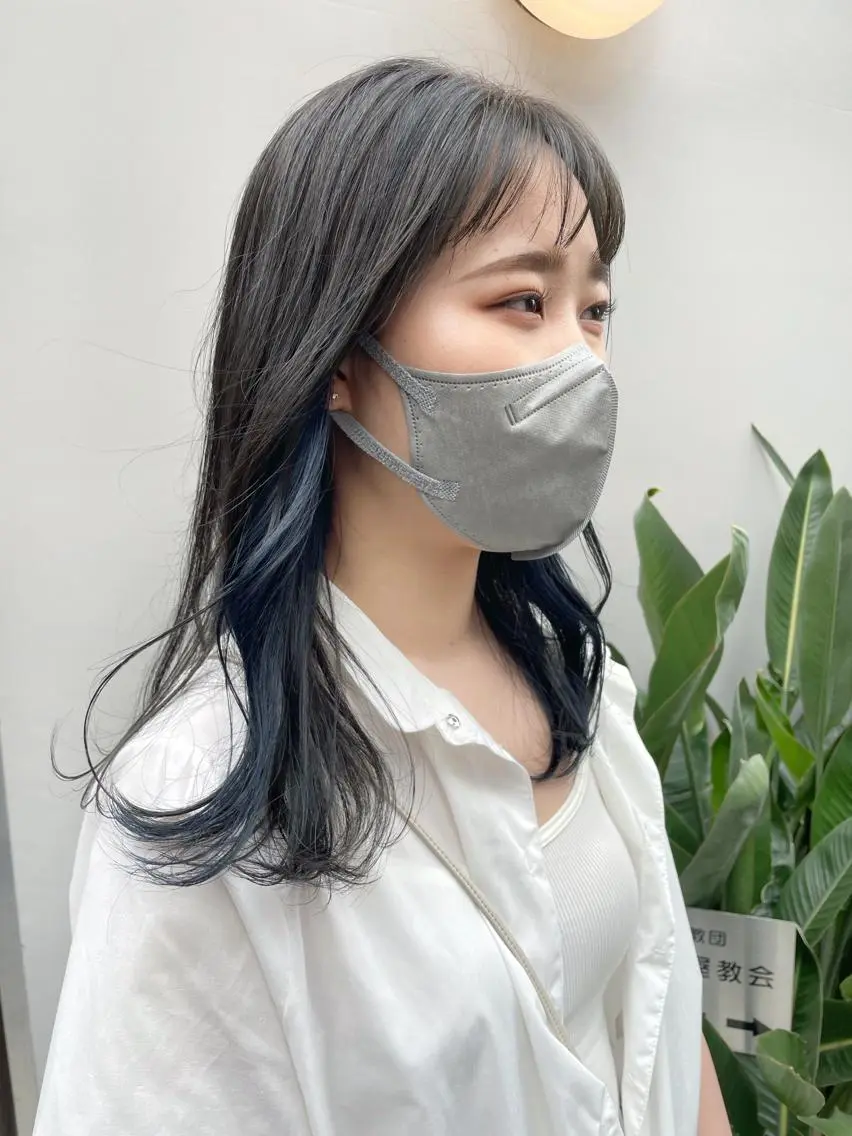 ロング カラー アッシュ アッシュグレー ブルーカラー カット 縮毛矯正 トリートメント HIROKI ”博多 /ボブのヘアスタイル