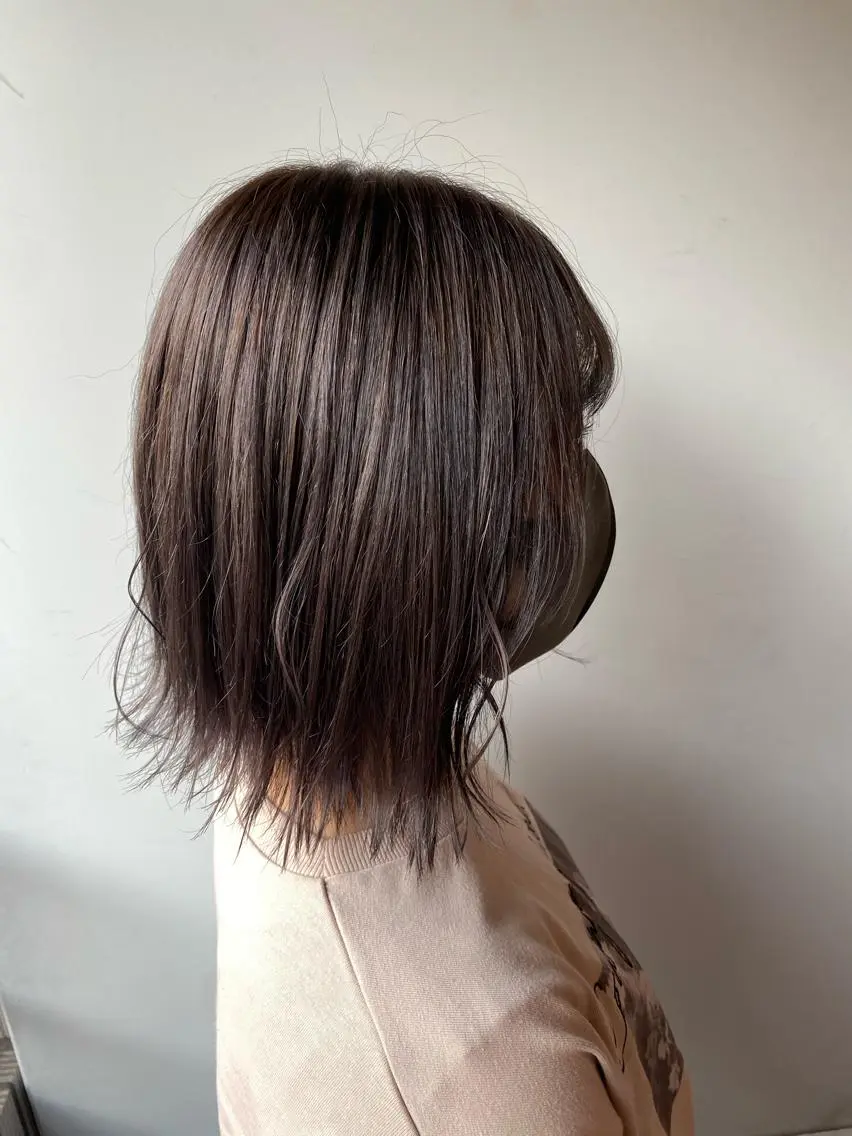 ミディアム カラー ヘアアレンジ グレージュ レイヤーダブルカラー KYONのヘアスタイル