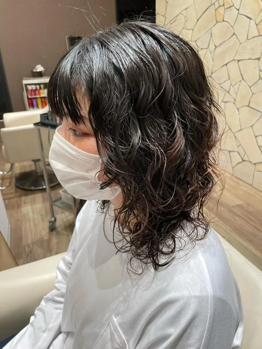 セミロング パーマ セミロングパーマ k-twoたき✨艶感 カラー/美髪矯正のヘアスタイル