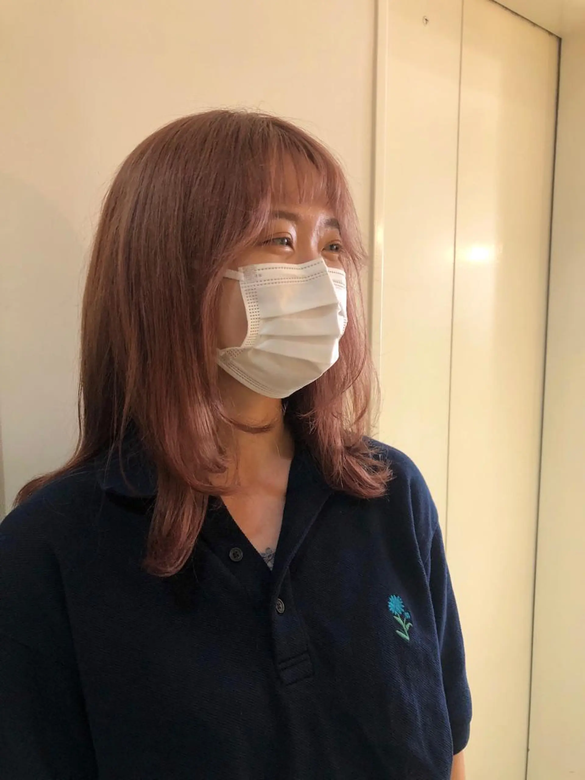 ミディアム カラー ベージュカラー ピンクカラー ピンクベージュ シアーピンク 顔周りカット ショート/パーマ/ カラー/FUKOのヘアスタイル