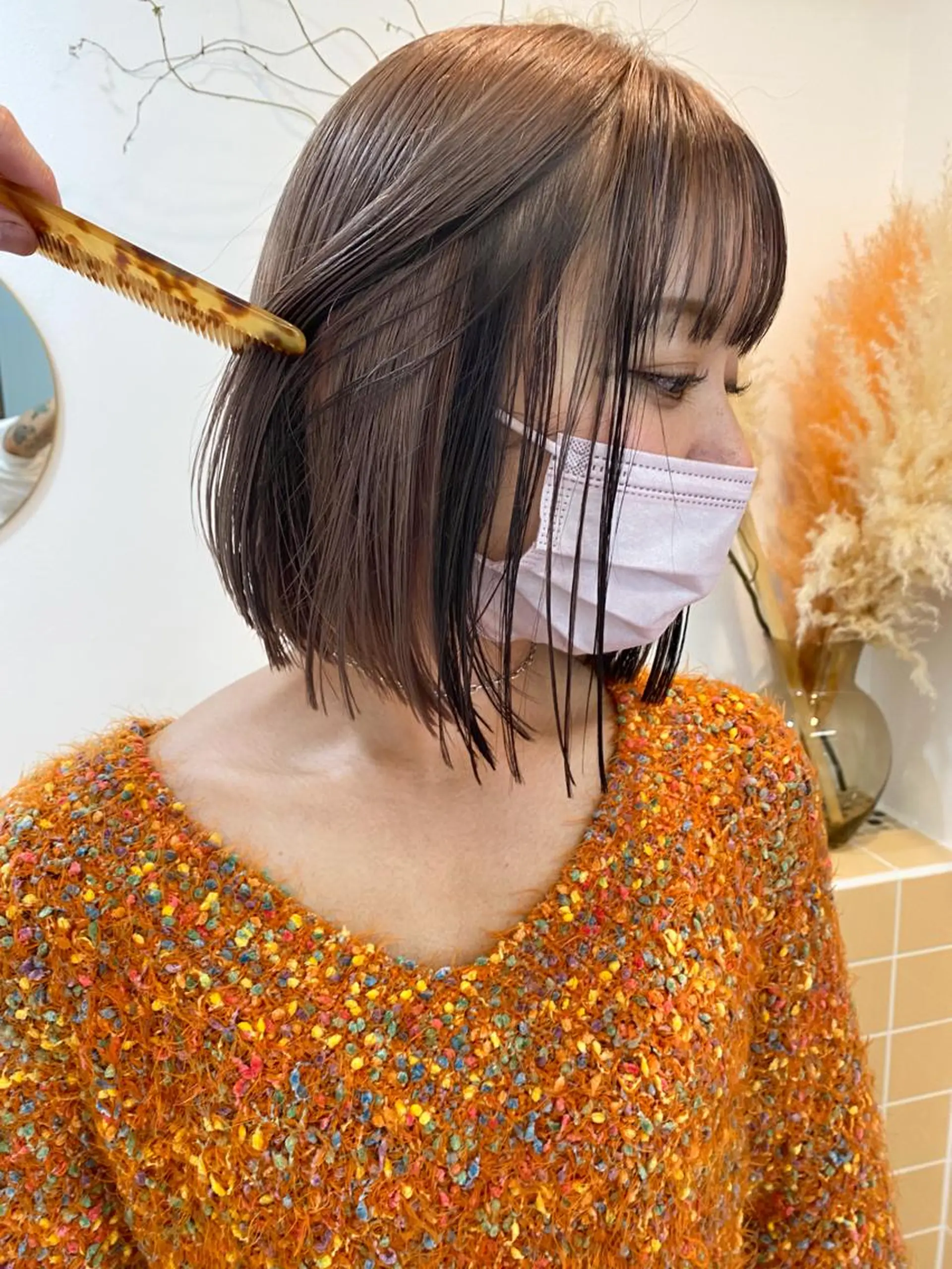 ショート カラー ヘアカラー 顔周りレイヤー/韓国 ブリーチminamiのヘアスタイル