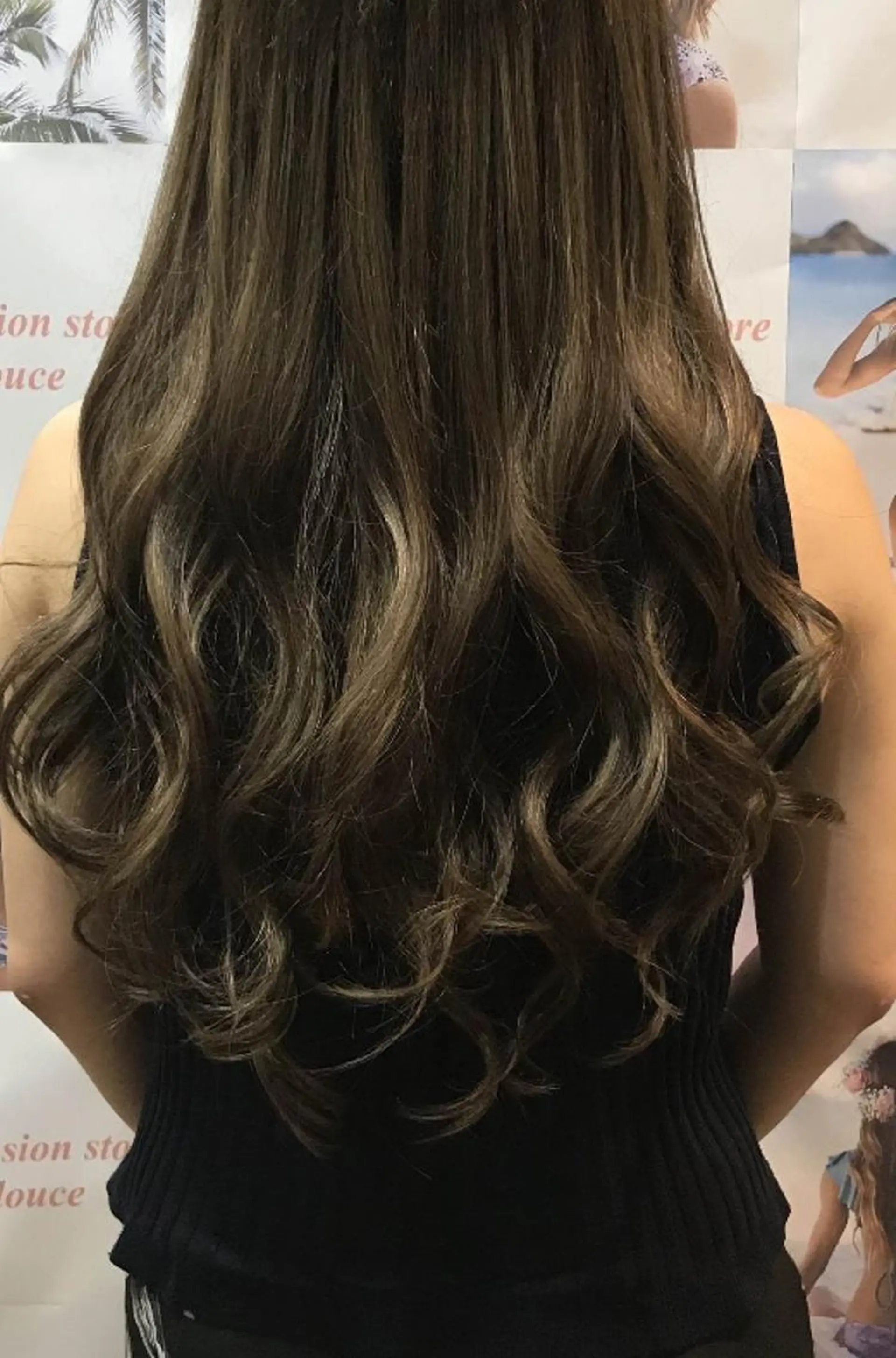セミロング カラー パーマ ヘアアレンジ チビ編み込みエクステ シールEXどぅ〜すのヘアスタイル