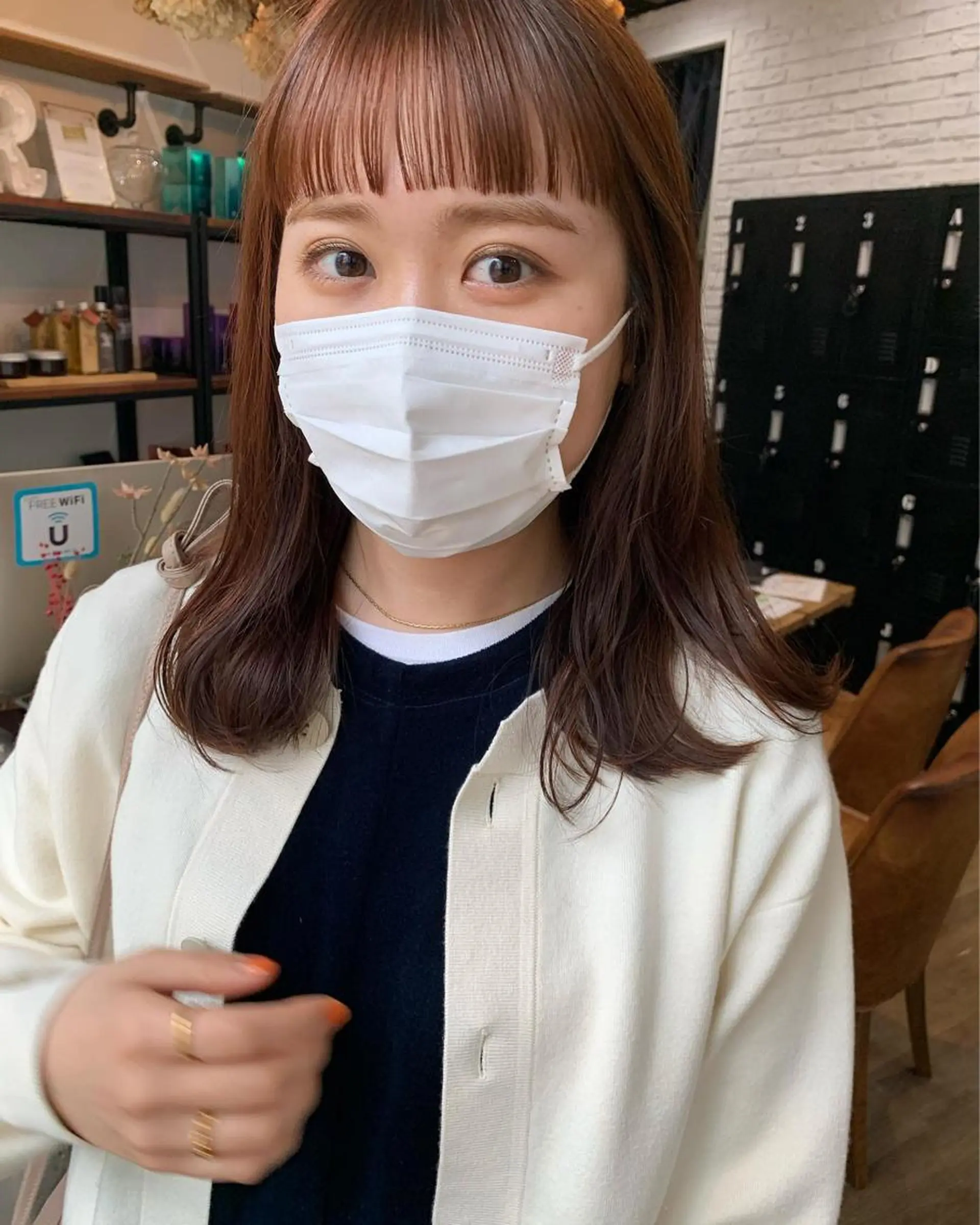 セミロング カラー オレンジ カット ヘアカラー トリートメント salowin梅田所属・レイヤー/顔周り /AKARIのヘアスタイル