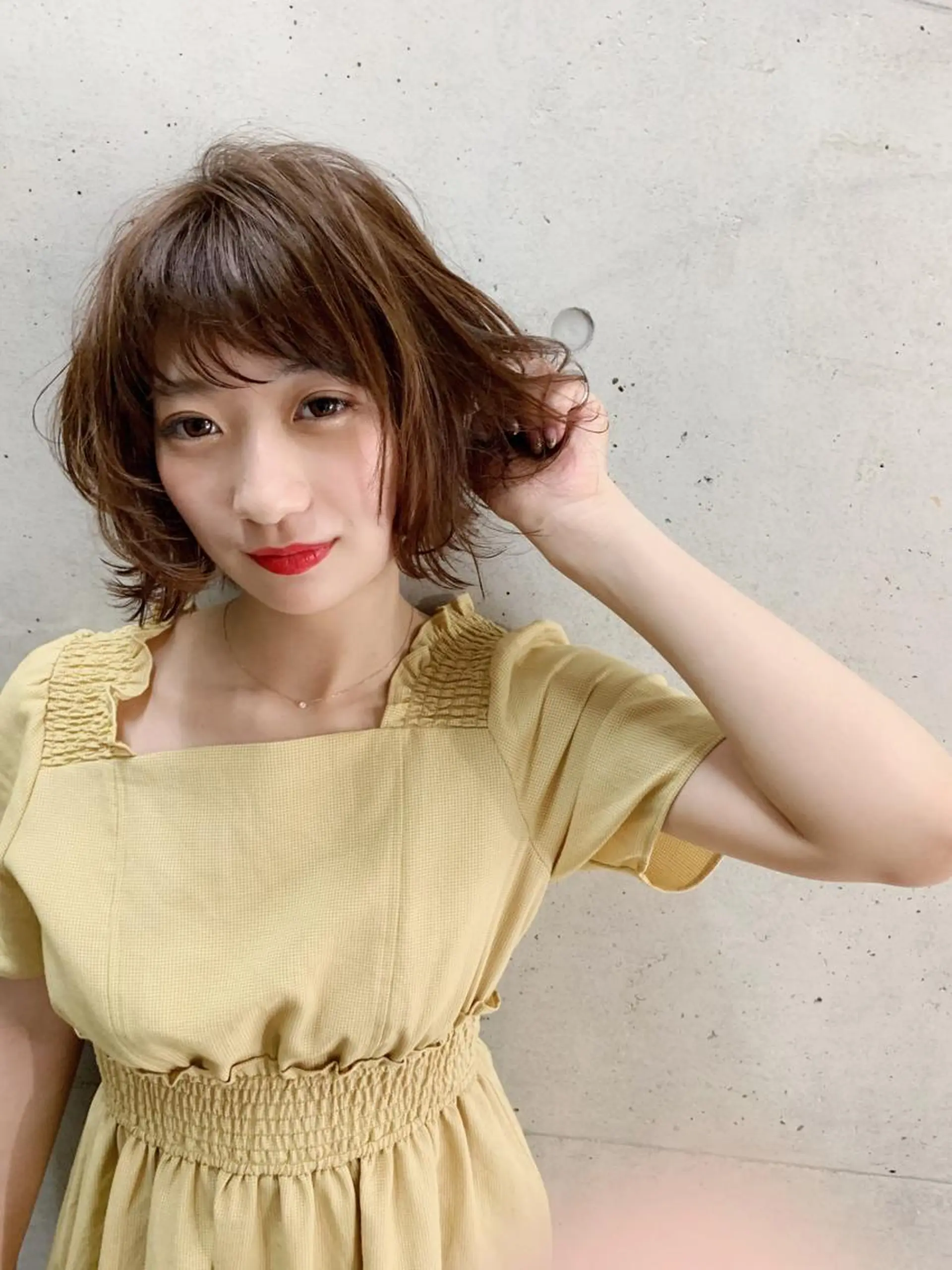 ミディアム カラー ボブレイヤー ボブ レイヤーカット 似合わせカット カット ヘアカラー トリートメント Libre 西野圭一のヘアスタイル