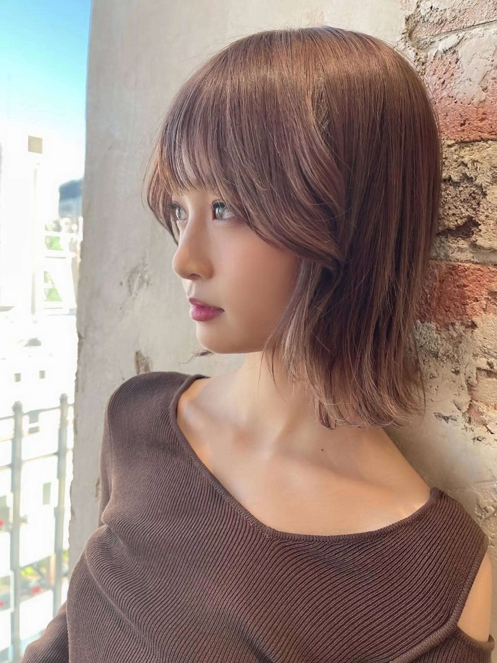 ミディアム カラー パーマ ヘアアレンジ くびれヘア 日本一の小顔カット/ ボブ/顔周り/韓国のヘアスタイル