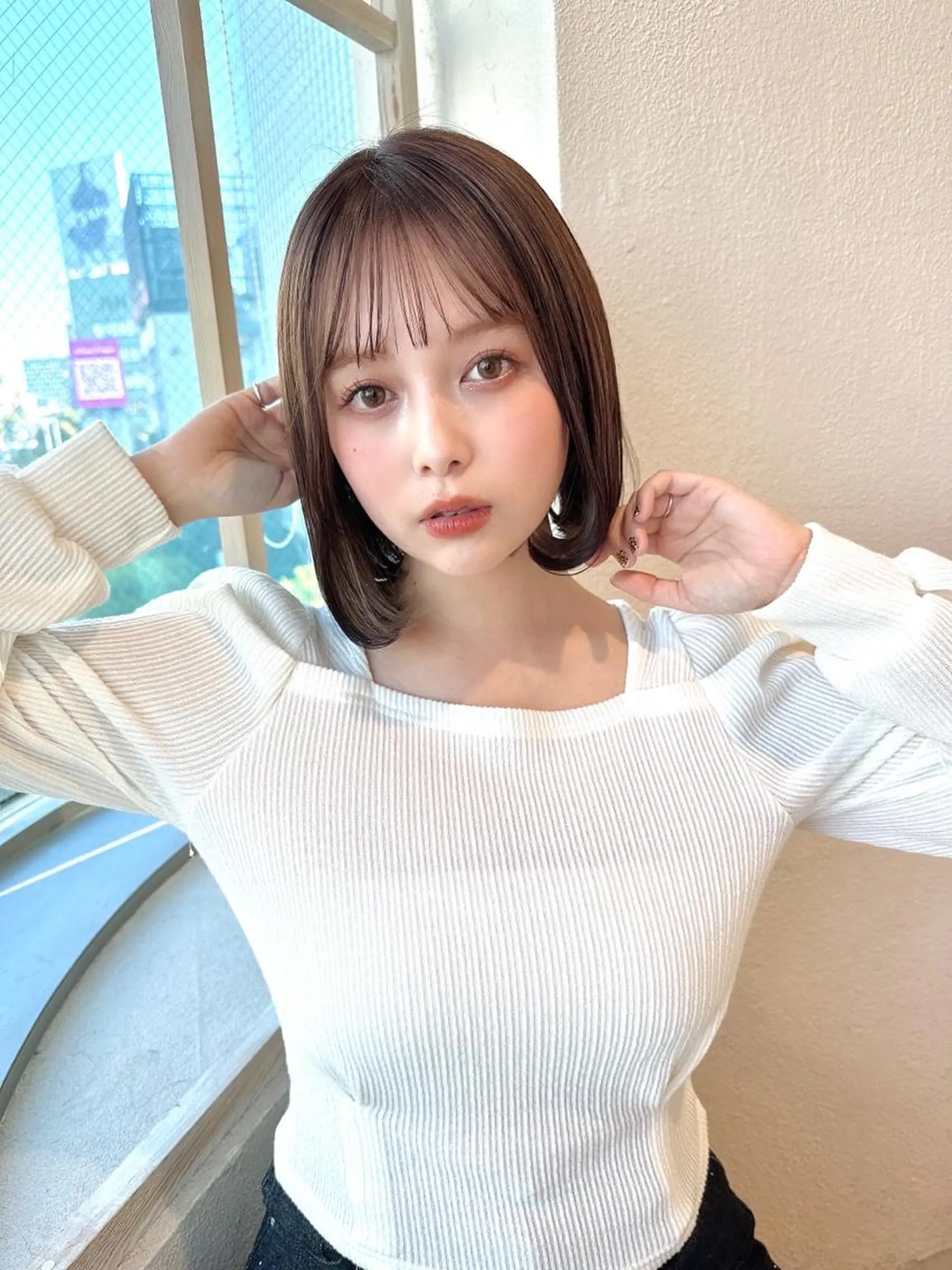 ミディアム 切りっぱなしボブ ショートボブ ボブ くびれヘア 顔周りカット カット トリートメント 市原 大翼のヘアスタイル