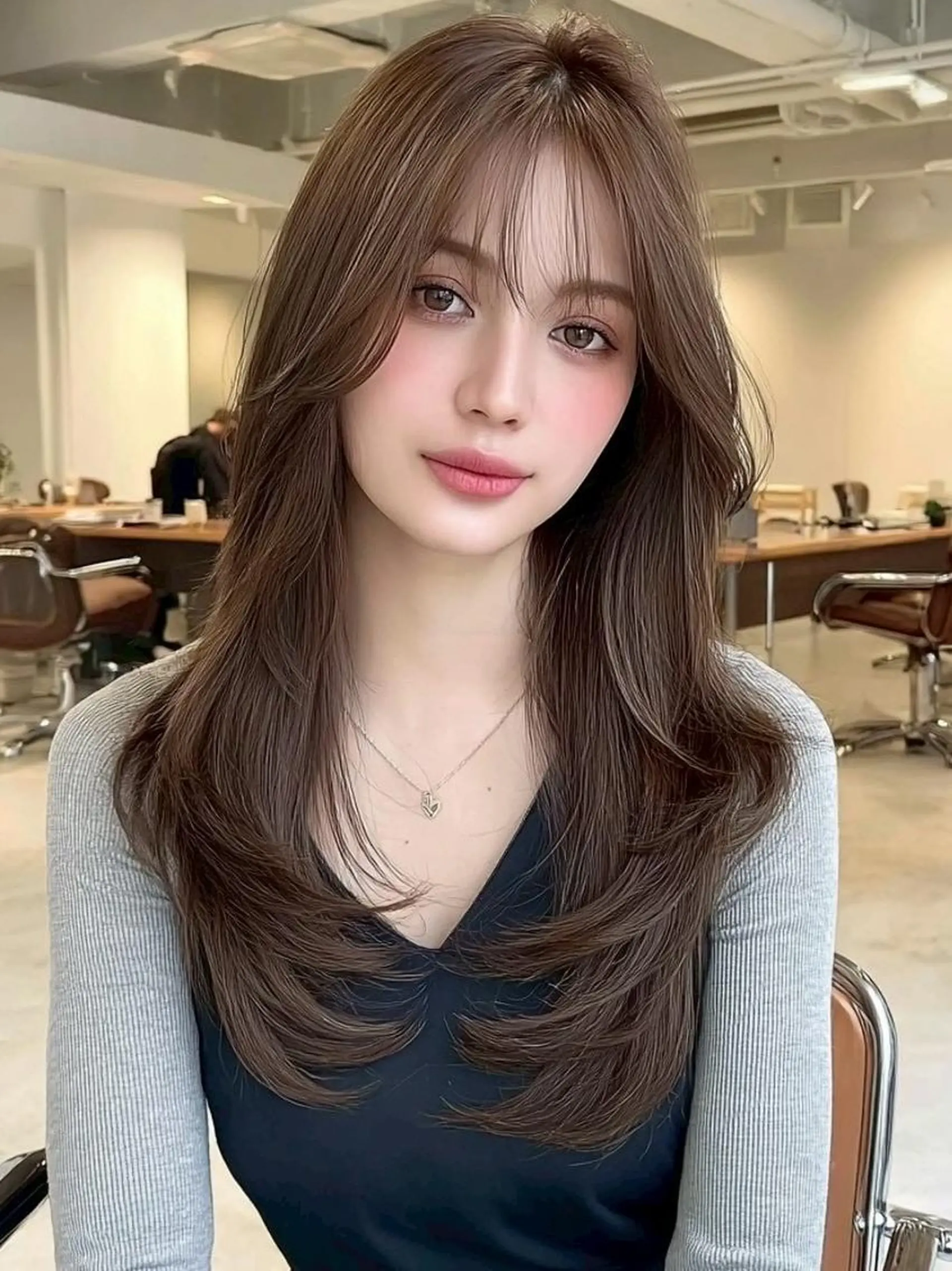 セミロング 韓国風ヘア レイヤーカット カット ヘアカラー トリートメント ＫＡＮＡ/天王寺 🎀🫧のヘアスタイル