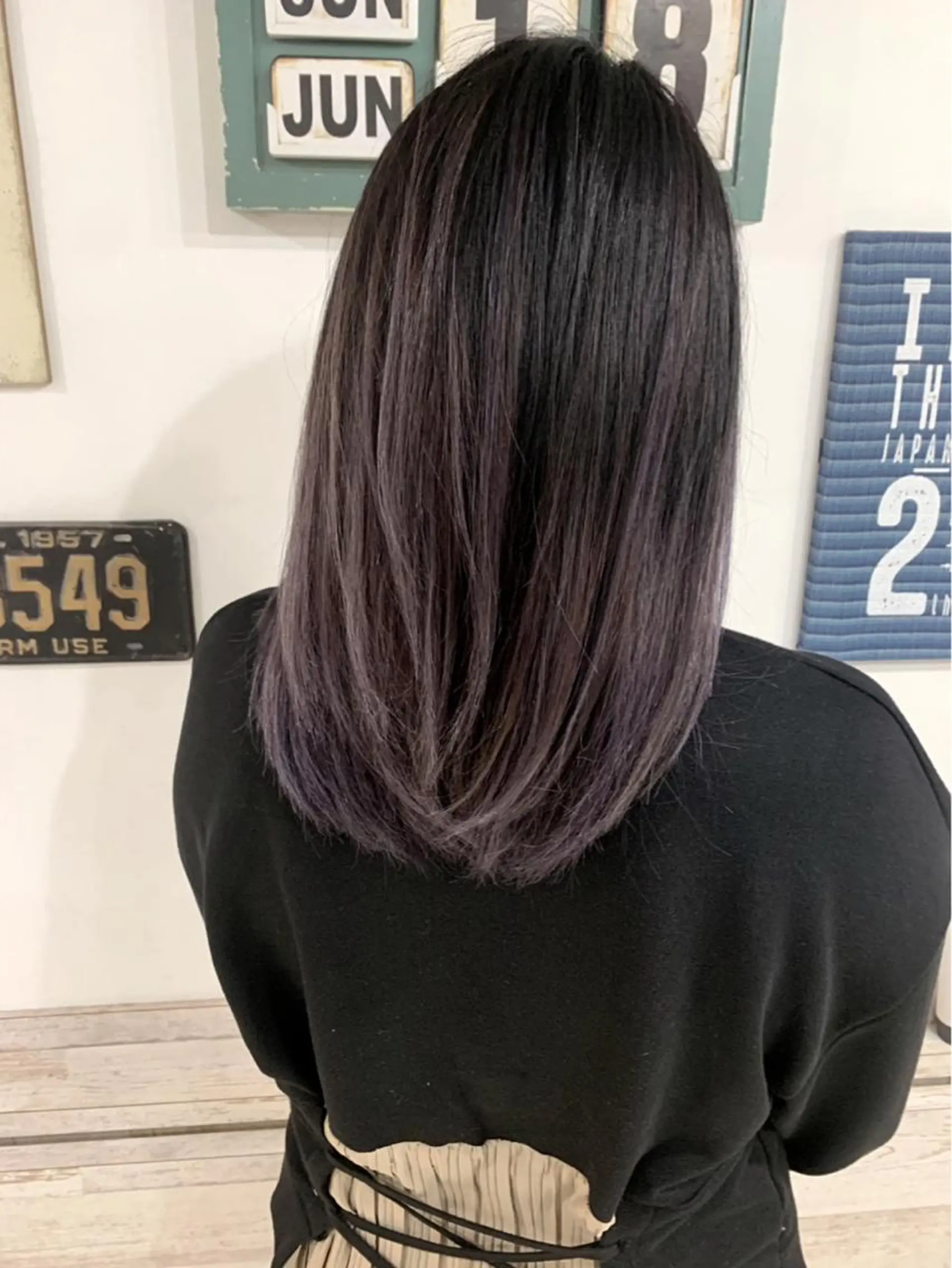 セミロング カラー アッシュ バレイヤージュ ブリーチ デザインカラー グレージュ ヘアカラー 京都大人女性ショート 徒歩1分/秋山のヘアスタイル