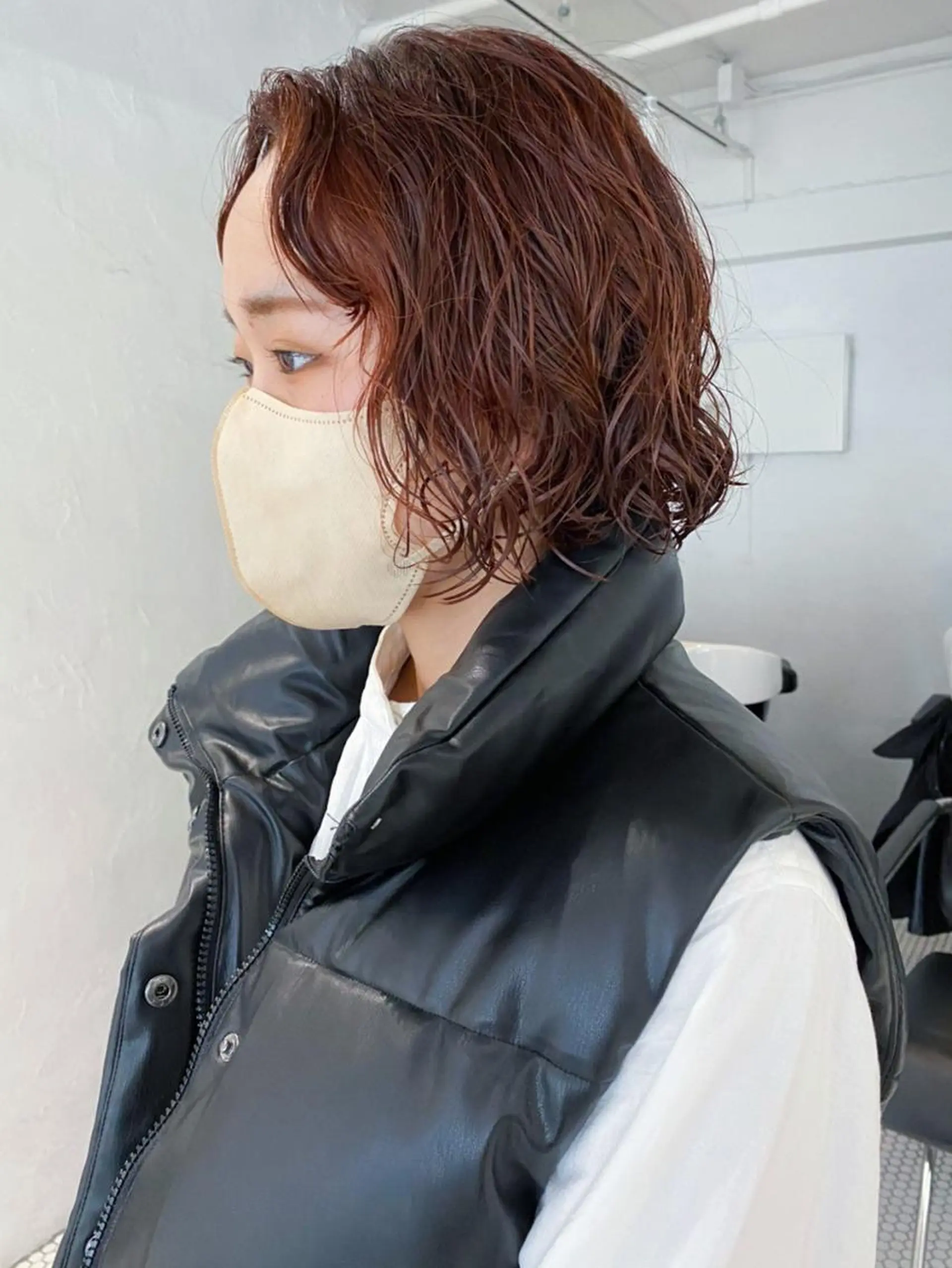 ミディアム カラー パーマ ヘアアレンジ ミディアムパーマ オレンジ ボブ カット ヘアカラー トリートメント ITbyALBUM 松戸のヘアスタイル