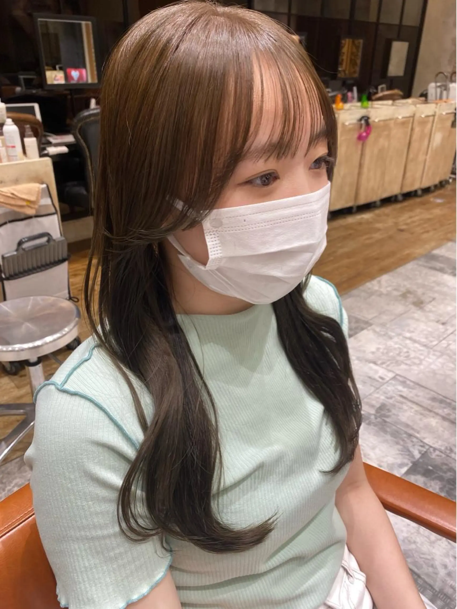 セミロング カラー ベージュカラー ブラウンカラー ブラウンベージュ くびれヘア 顔周り/くびれヘア 韓国ヘア💕風間るなのヘアスタイル