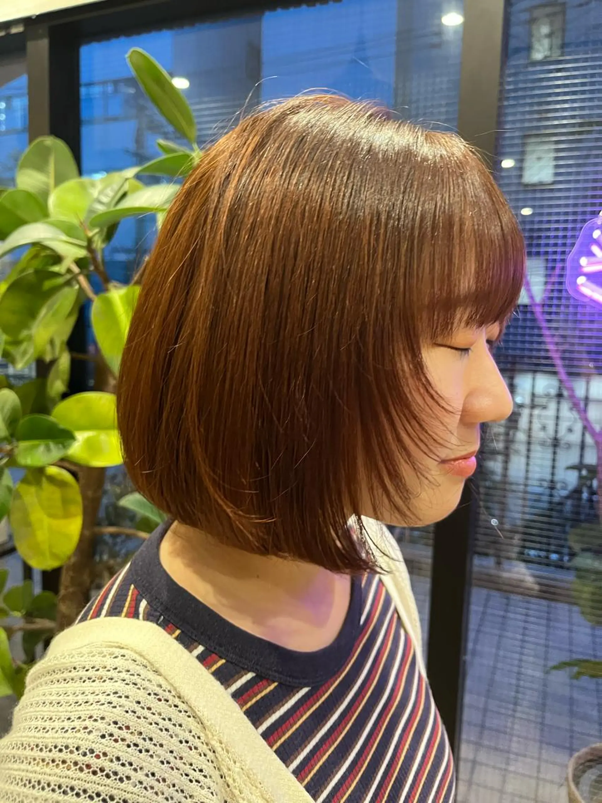 カラー ブリーチ ブラウンカラー ブリーチなしカラー オレンジ オレンジブラウン ヘアカラー トリートメント こまつばらみお/レイ ヤー/ダブルカラーのヘアスタイル