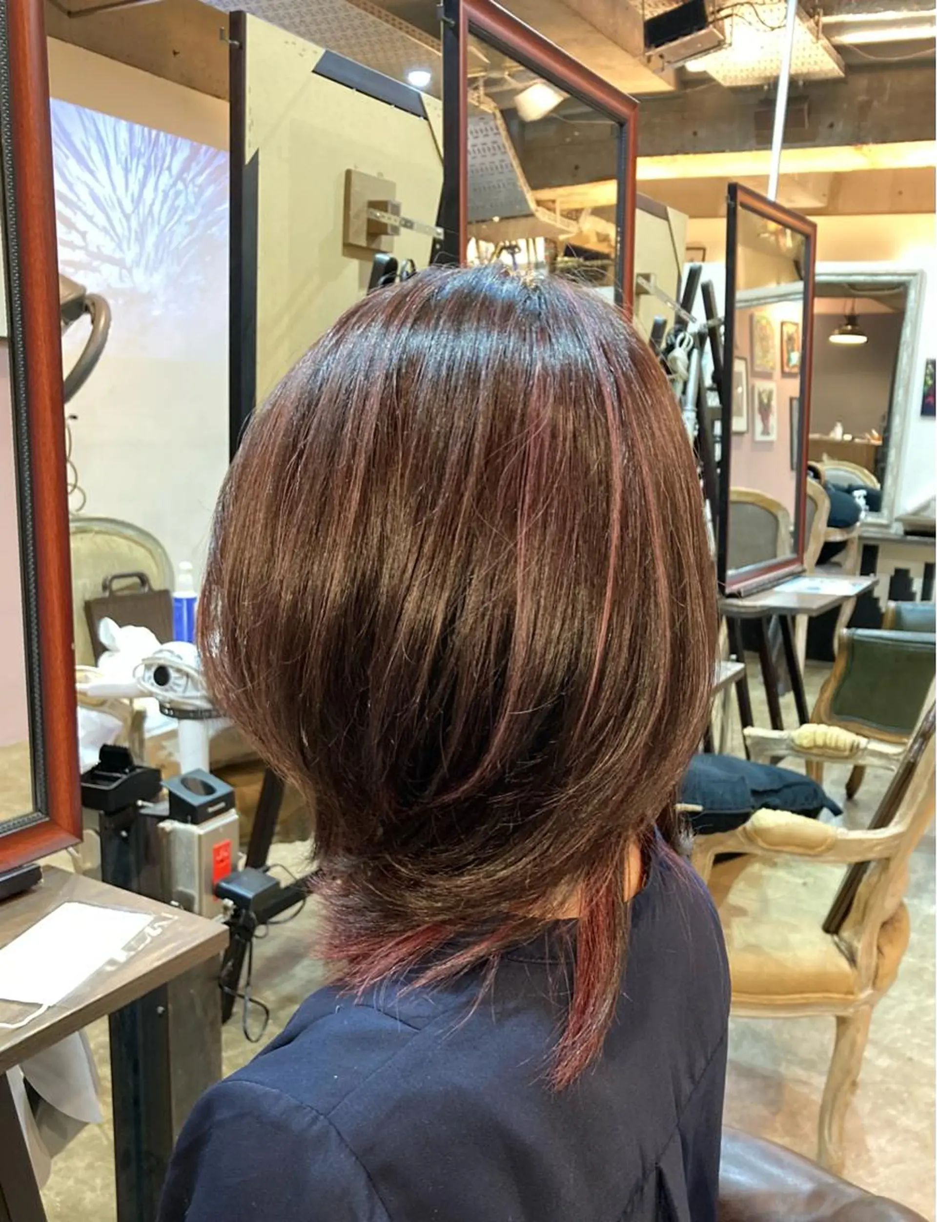 ミディアム カラー ハイライトカラー ピンクカラー ハイライト ISUTA　中村 翔のヘアスタイル