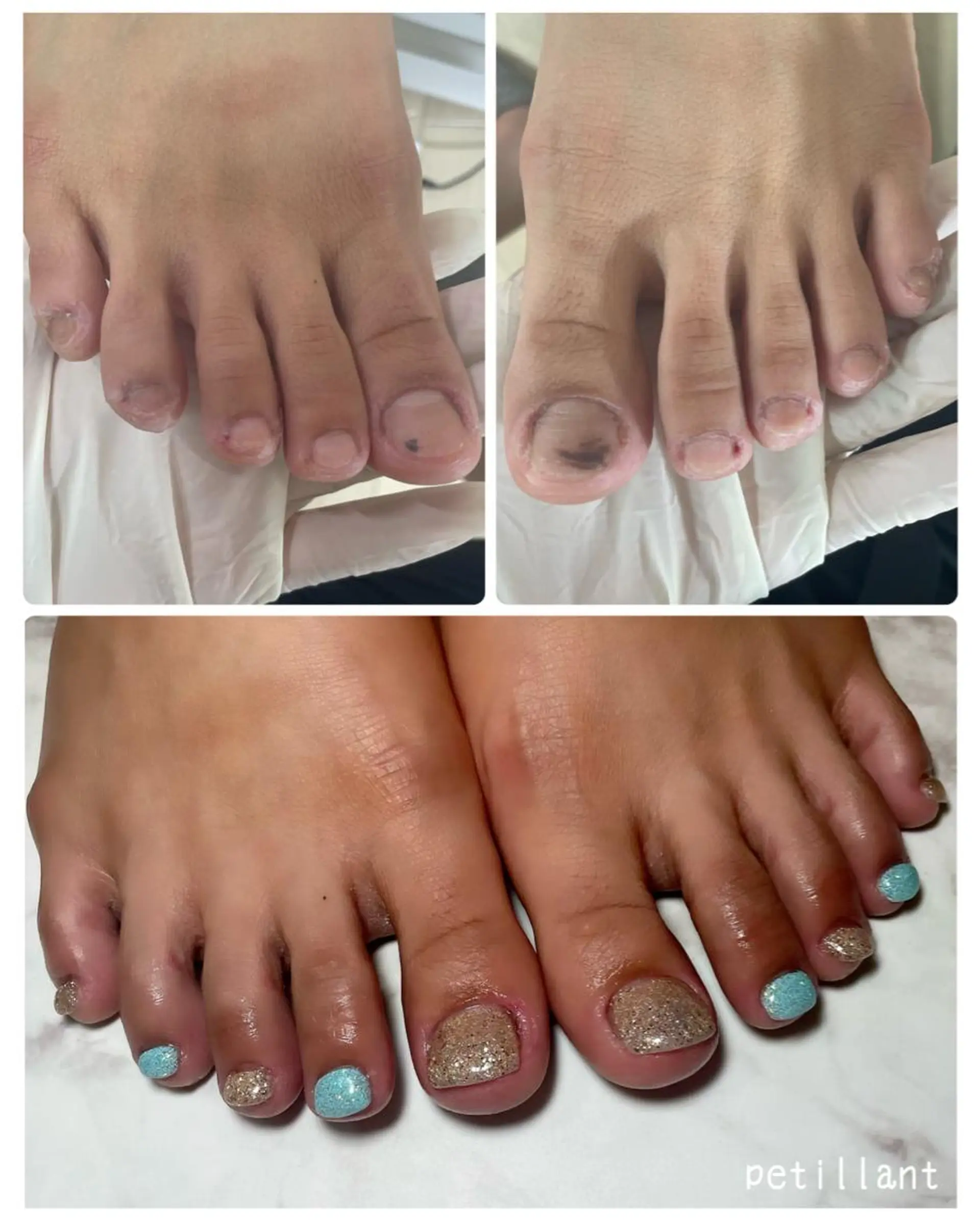 ネイル アートネイル 長さ出し フットネイル グラデーション グリーン nail salon petillantのネイルデザイン