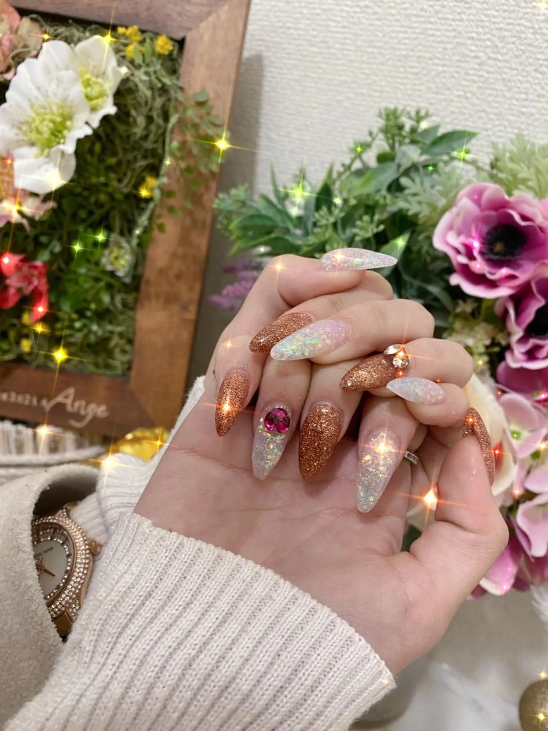 ネイル ワンカラーネイル ストーンネイル nail salon CHARMANTEのネイルデザイン