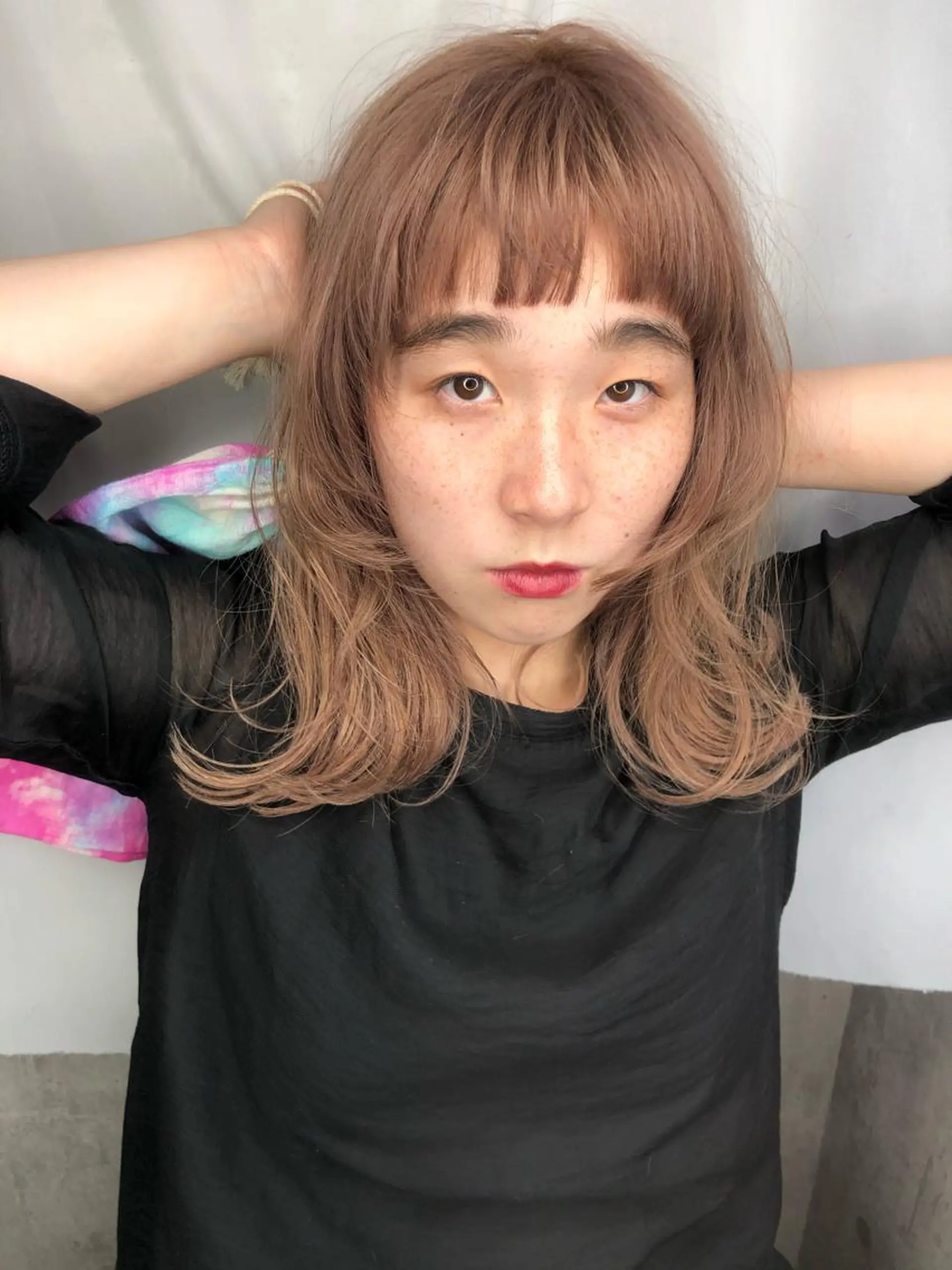 セミロング カラー ヘアアレンジ ヘアカラー Peyp所属・早瀬裕之 パーマのヘアスタイル