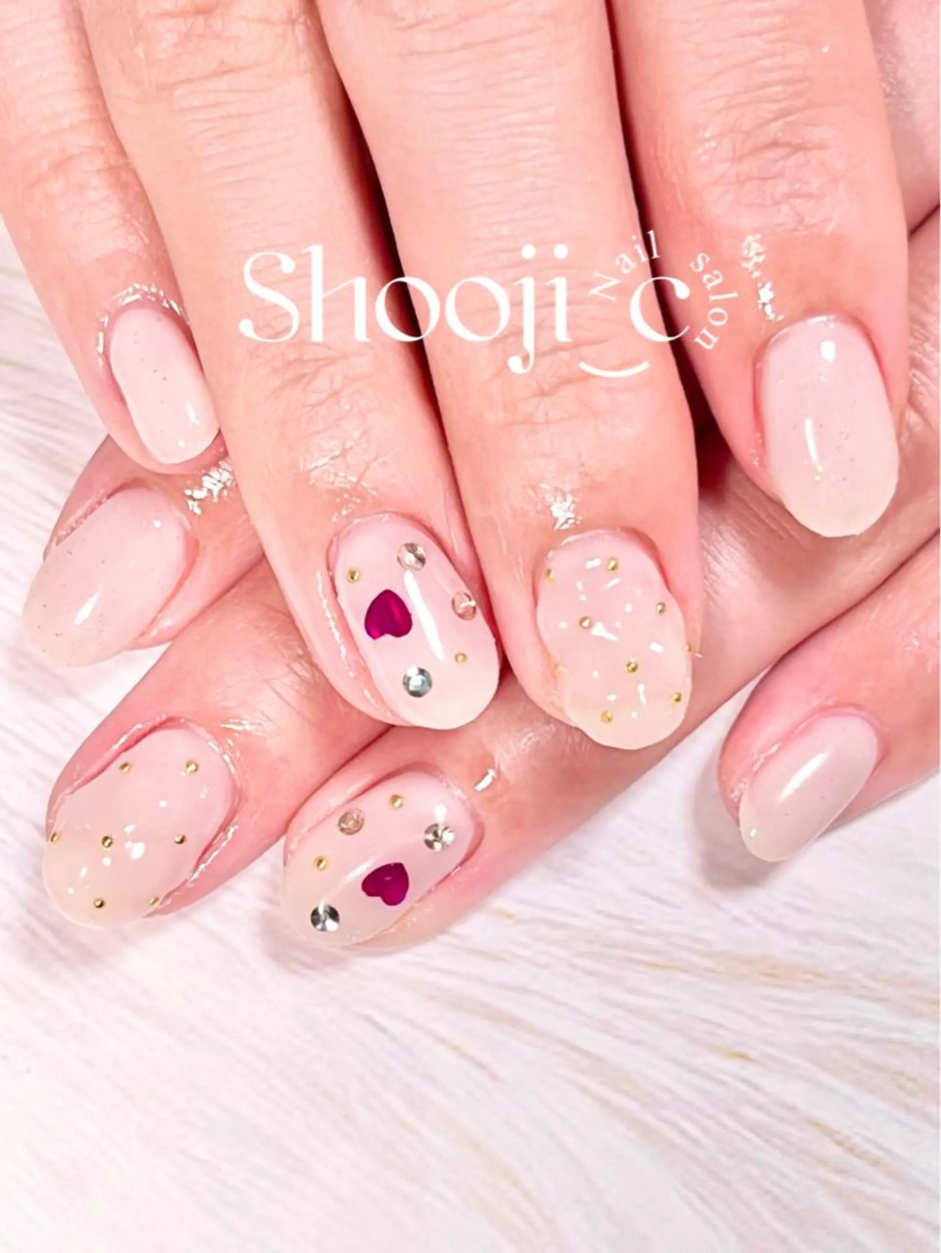 ネイル アートネイル 長さ出し ジェルネイル ハート スカルプネイル Shooji_c Nail salonのネイルデザイン