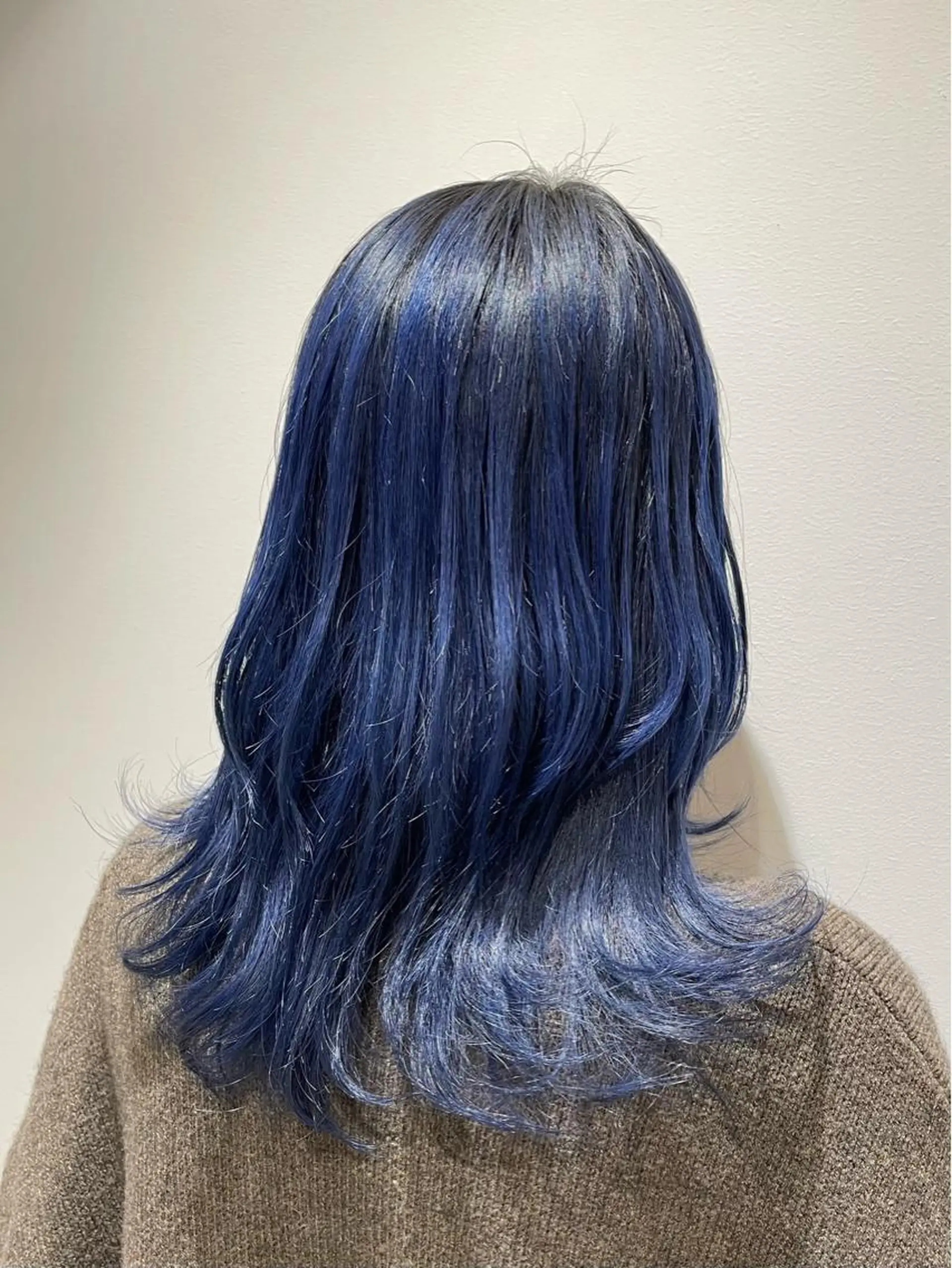 セミロング カラー バレイヤージュ 黒髪 ブリーチ ブルーカラー ブルーブラック カット ヘアカラー 新宿御苑前/新宿 Ryuseiのヘアスタイル