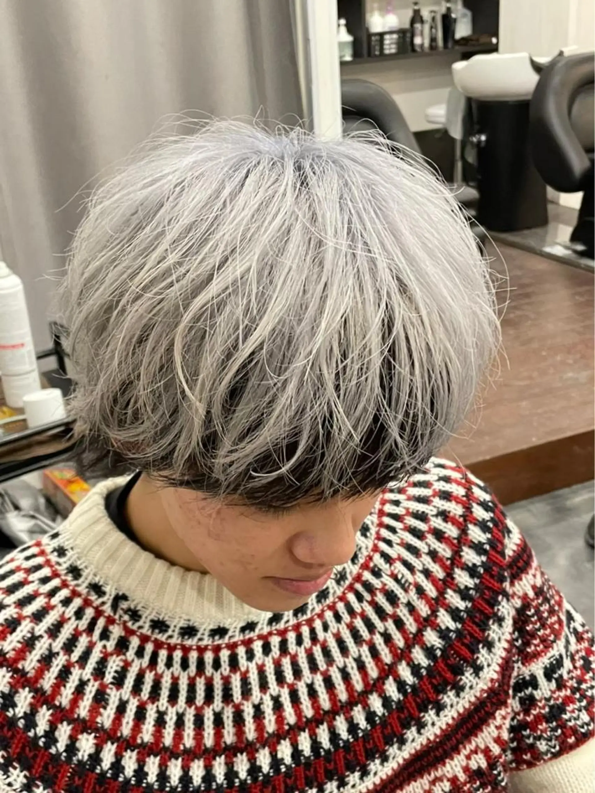 ショート カラー パーマ メンズ メンズブリーチ ブリーチ 顔周りカット メンズパーマ/京都駅 /メンズ/奥村航平のヘアスタイル