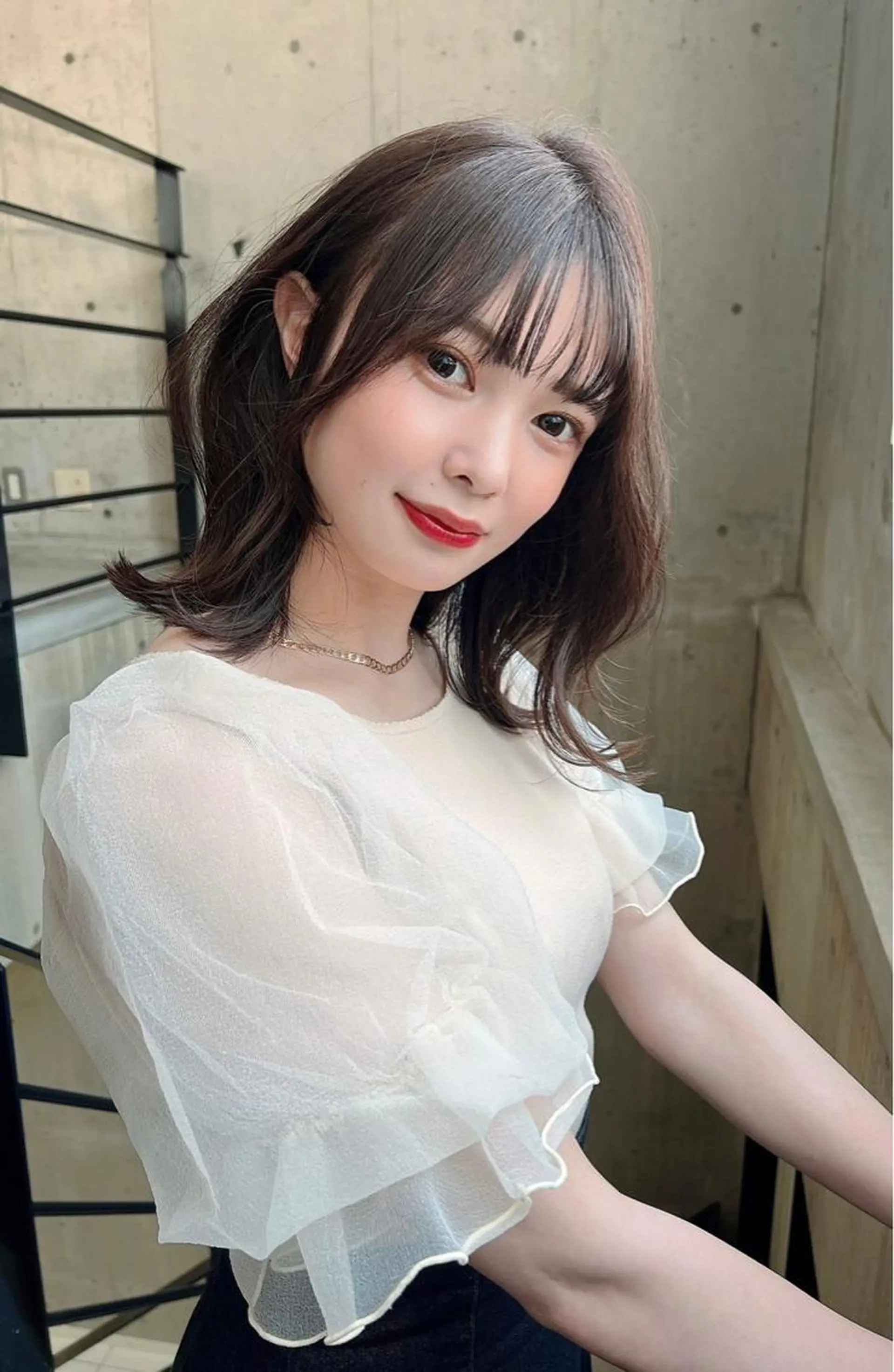 ミディアム カラー パーマ レイヤーカット/ 顔周り 五島巨幹のヘアスタイル