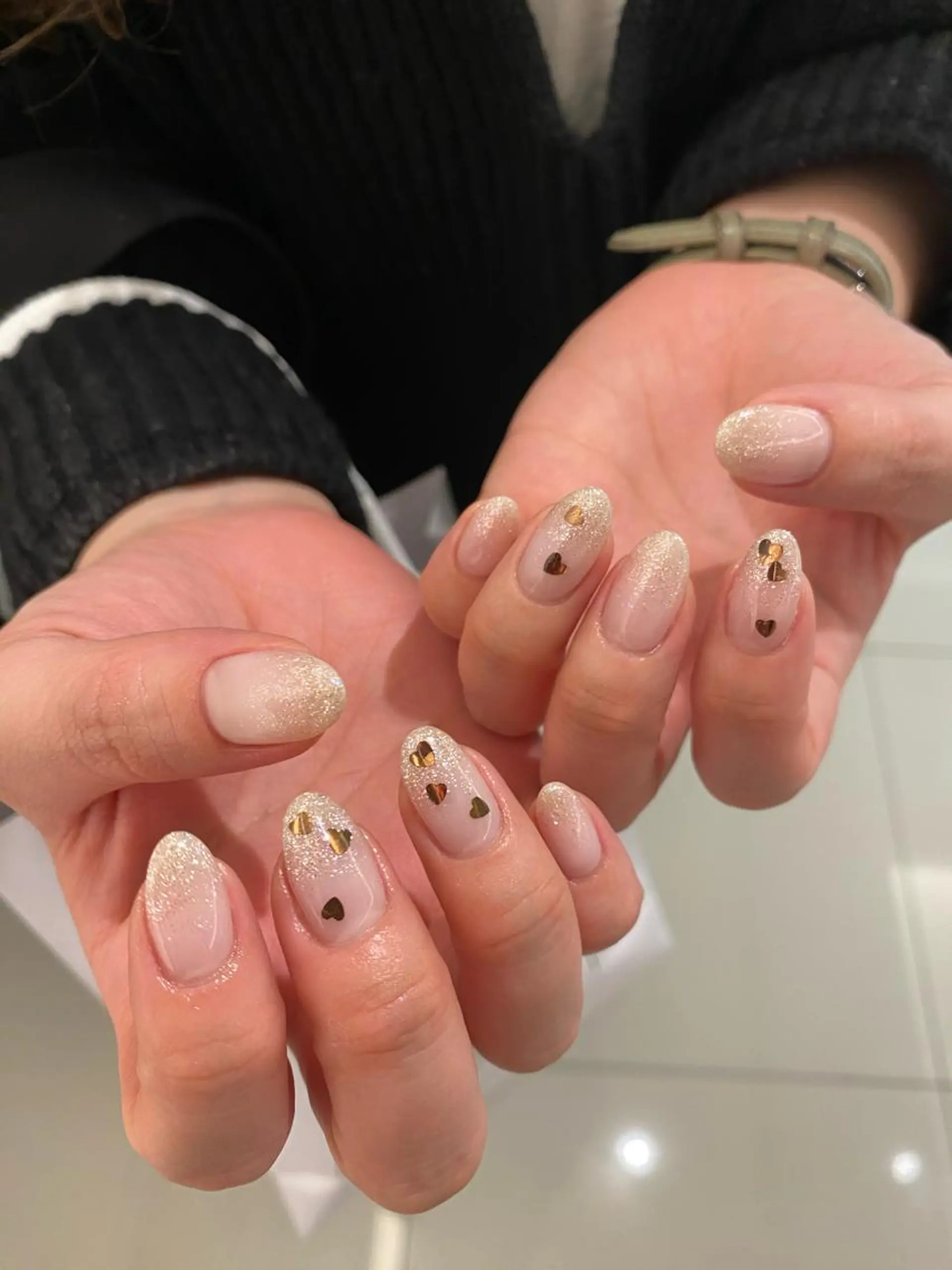 ネイル ブラウン ハート ラメ(グリッター) ラメグラデーション NailAVANCE miyuのネイルデザイン