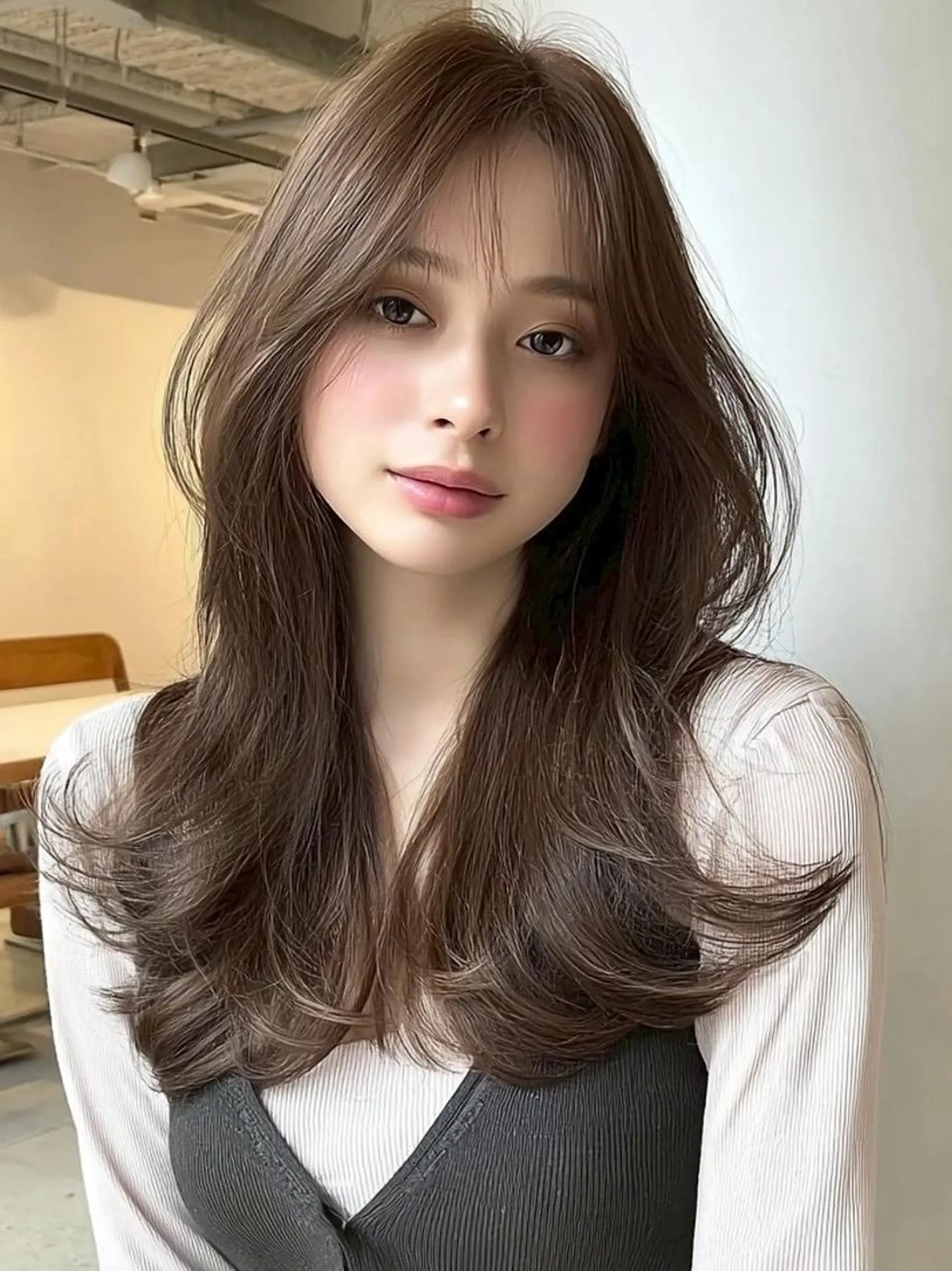 ロング ヘアアレンジ 髪質改善 韓国風ヘア レイヤーカット 似合わせカット シースルーバング カット ヘアカラー Ayumu /京都／西院のヘアスタイル