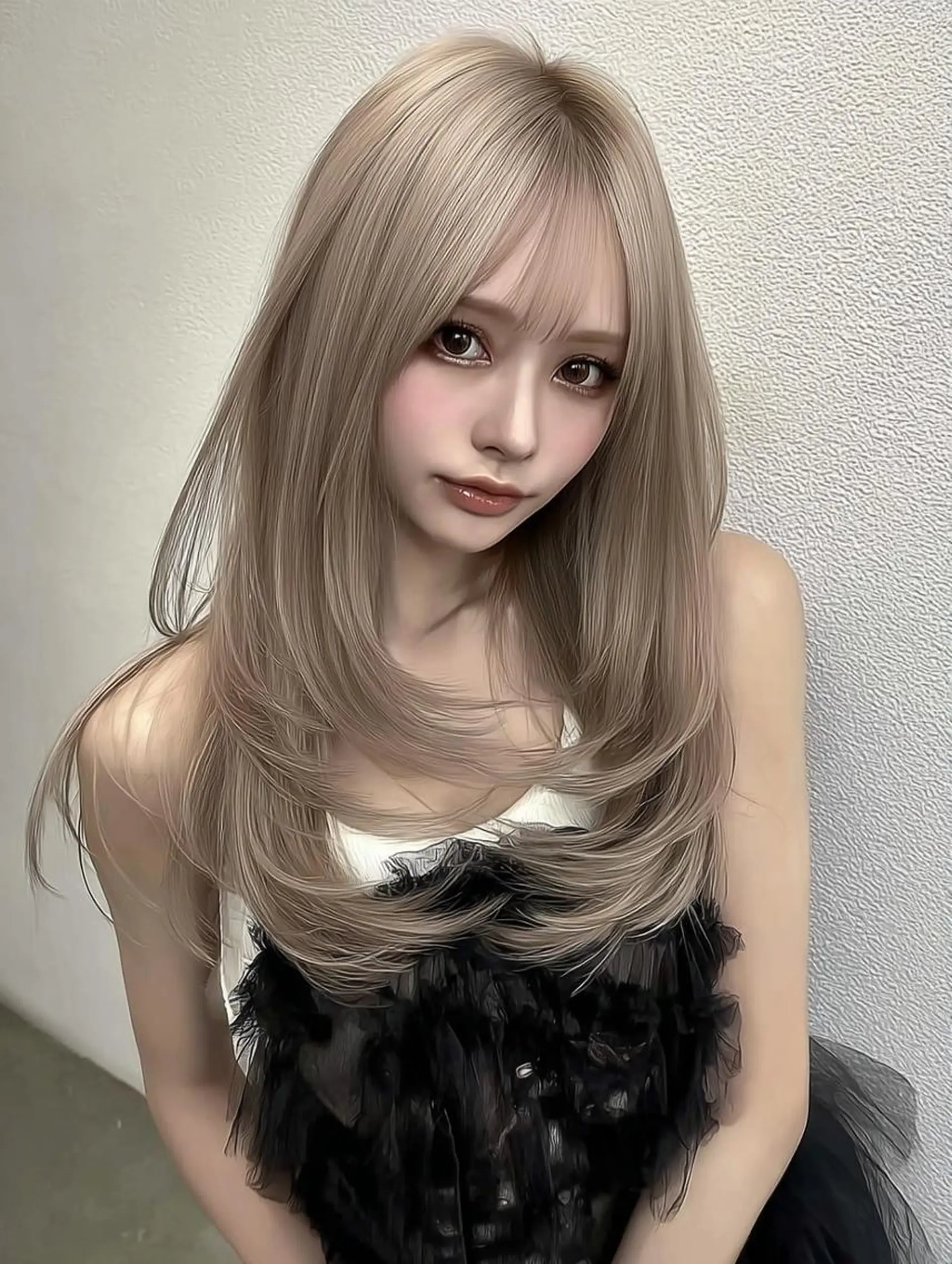 セミロング ボブ 髪質改善 韓国風ヘア レイヤーカット 縮毛矯正 カット ヘアカラー トリートメント 福園 弘郁のヘアスタイル