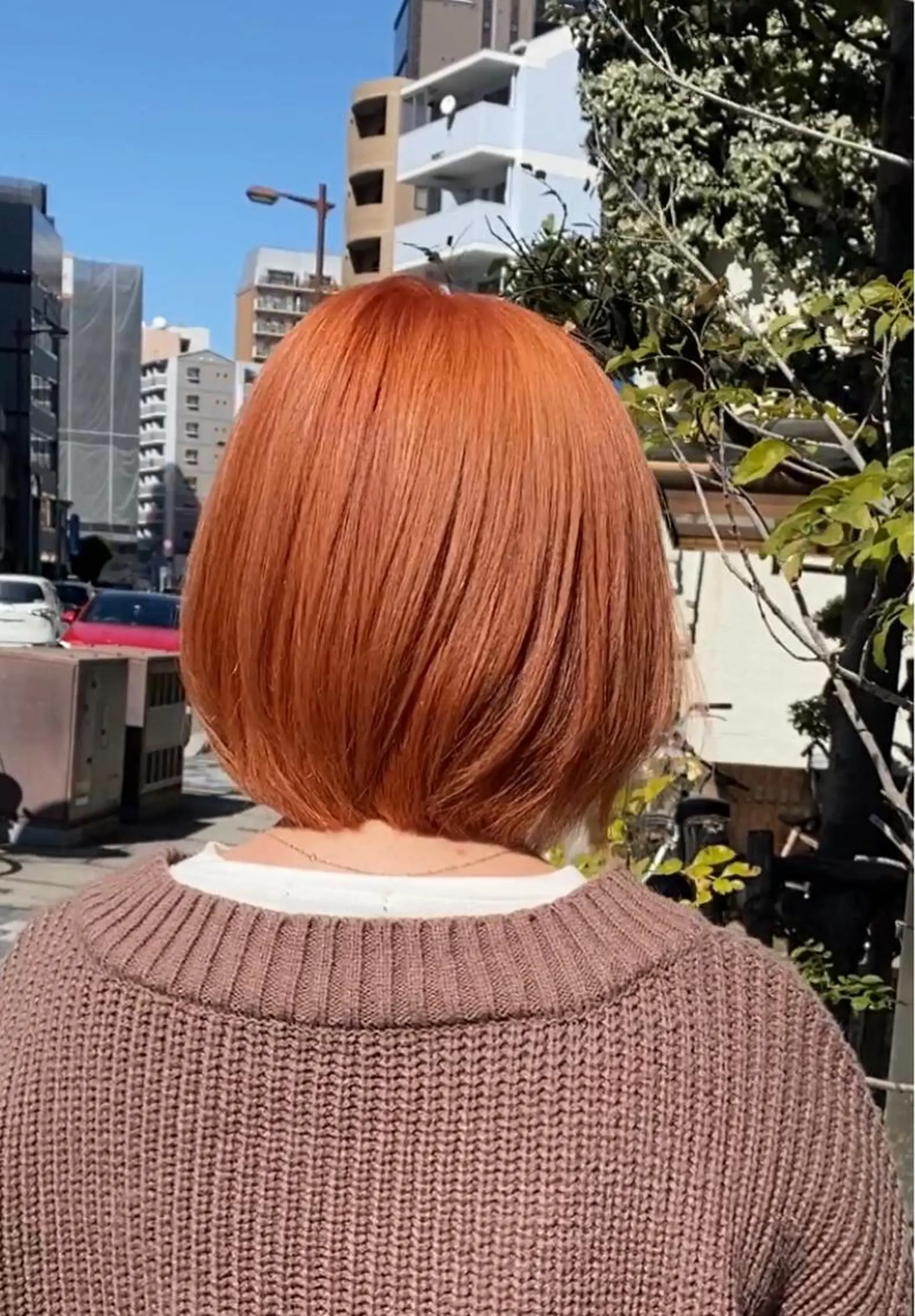 ショート カラー ブリーチ オレンジ 🍑もも 🍑のヘアスタイル