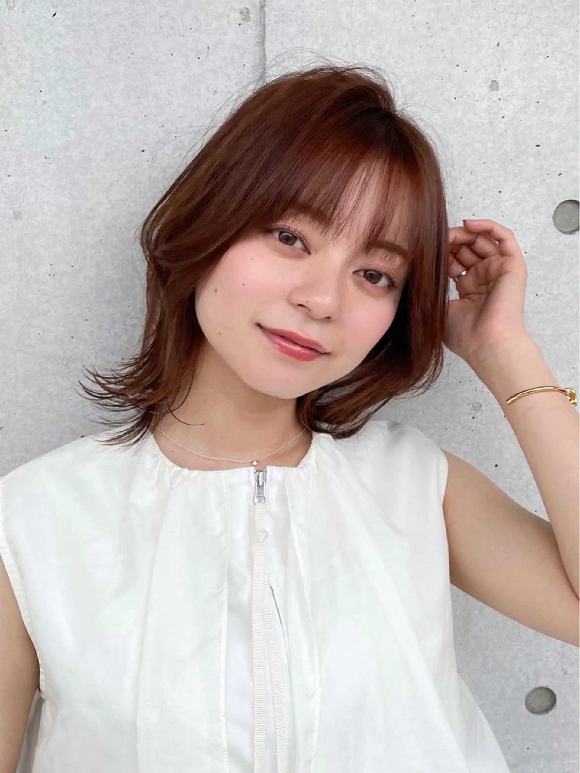 ミディアム ボブ くびれヘア シースルーバング fifth天神/末廣 和也のヘアスタイル