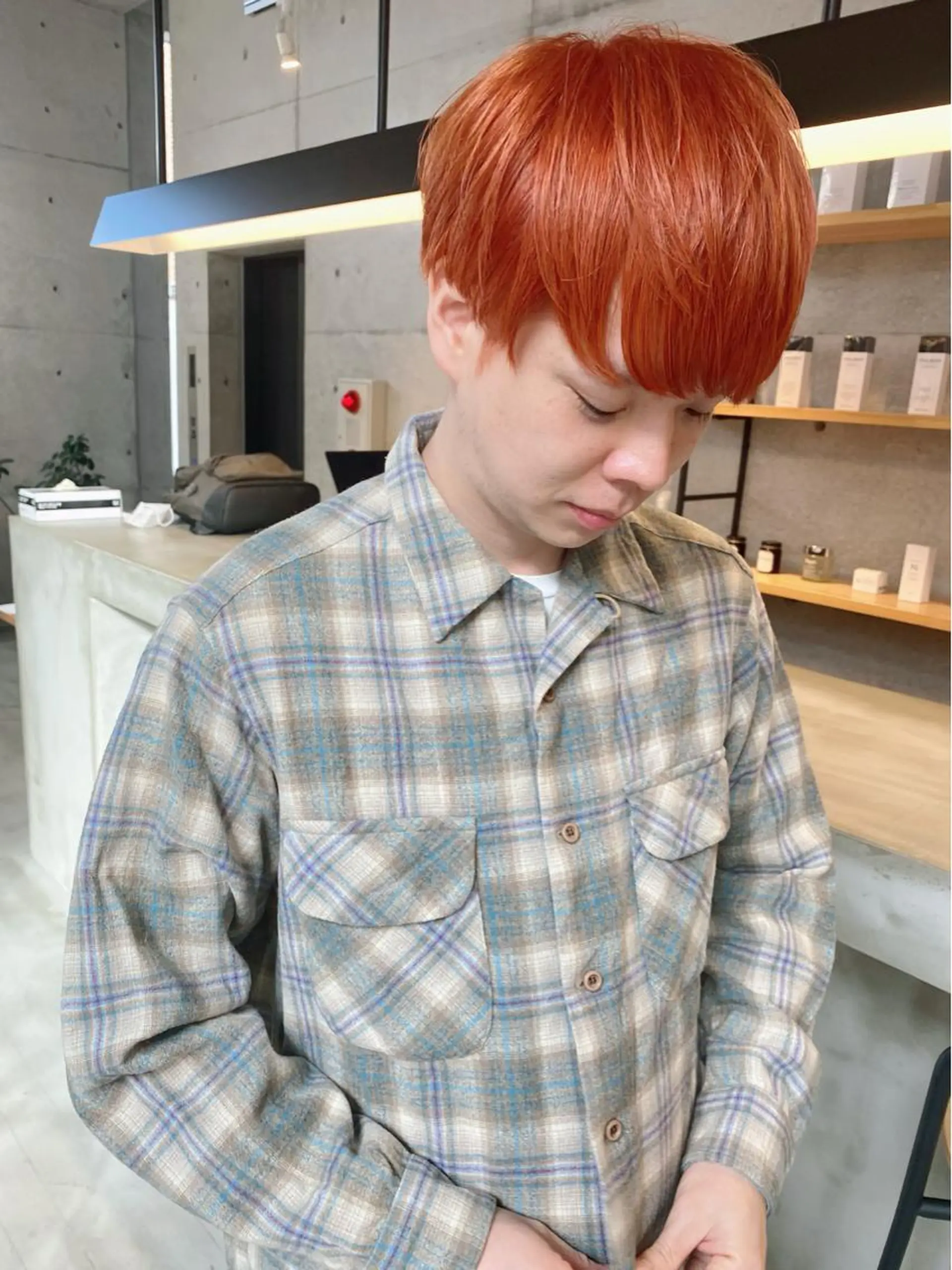 カラー ヘアアレンジ メンズ メンズブリーチ マッシュ 刈り上げ ブリーチ オレンジ son hair HIROEのヘアスタイル