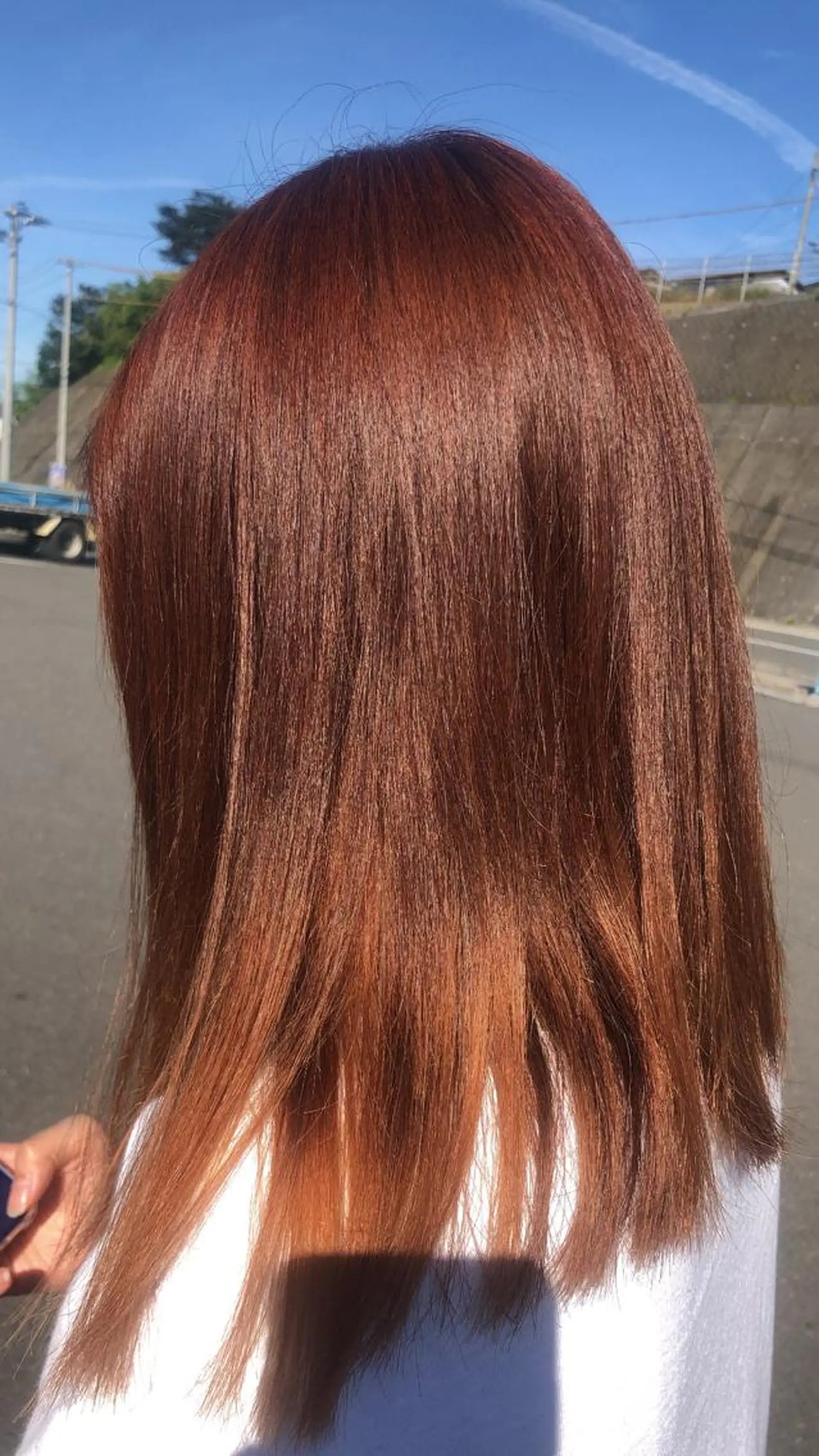 セミロング カラー ブラウンカラー オレンジ オレンジブラウン 廣田 優那のヘアスタイル