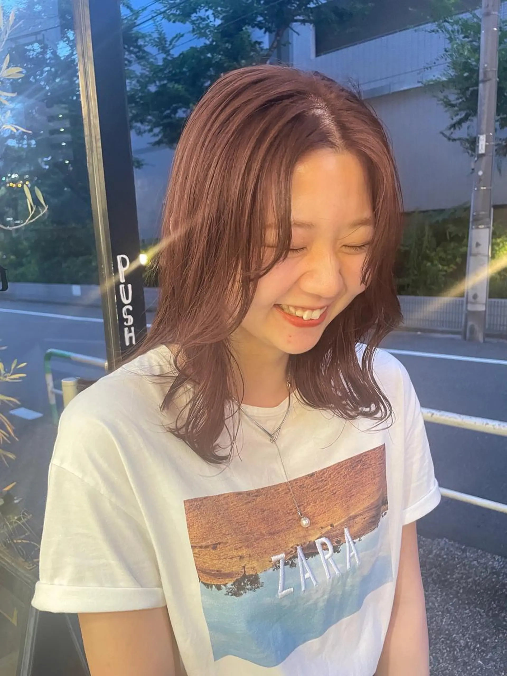セミロング カラー ブラウンカラー オレンジ オレンジブラウン カット ヘアカラー 狩野 羅夢のヘアスタイル