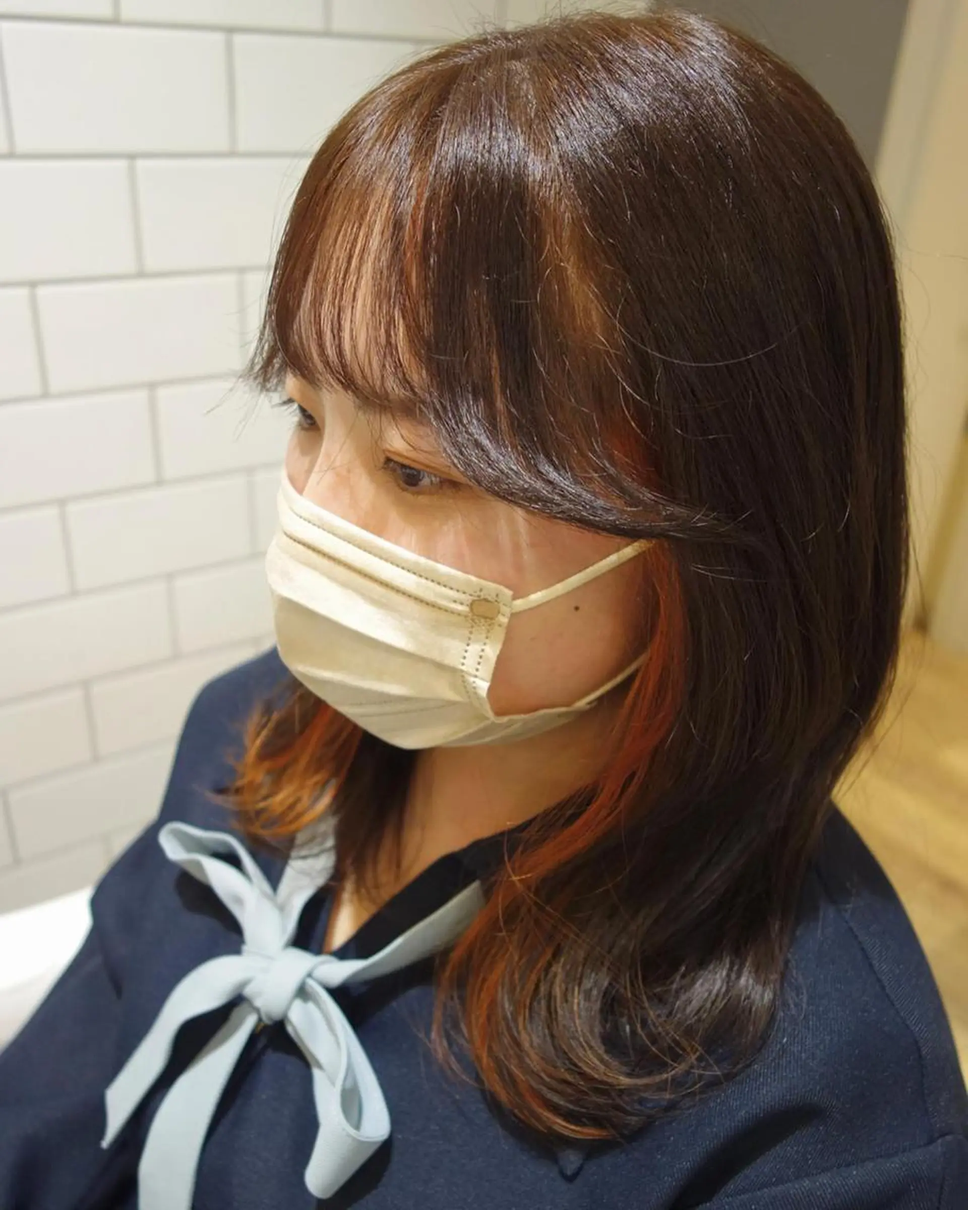 ミディアム カラー パーマ ヘアアレンジ メンズ キッズ ネイル マツエク・マツパ メンズインナーカラー インナーカラー オレンジ カラーマツエク オレンジ 🫧垢抜けヘア🫧 SHIORIのヘアスタイル