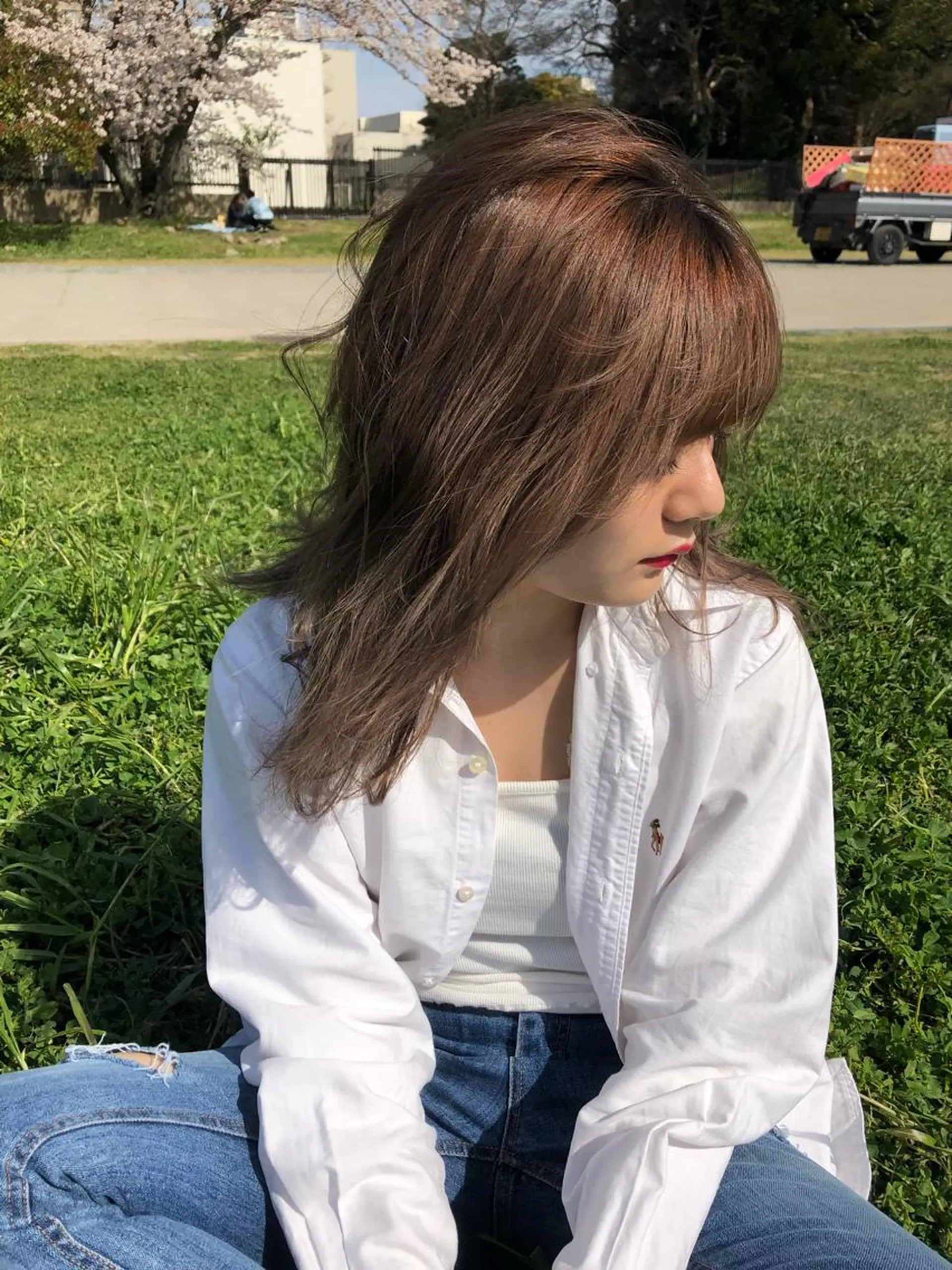 セミロング カラー ベージュカラー ブリーチ ケアブリーチ ラベンダーカラー ラベンダーベージュ Pia ツボイ ケイタのヘアスタイル