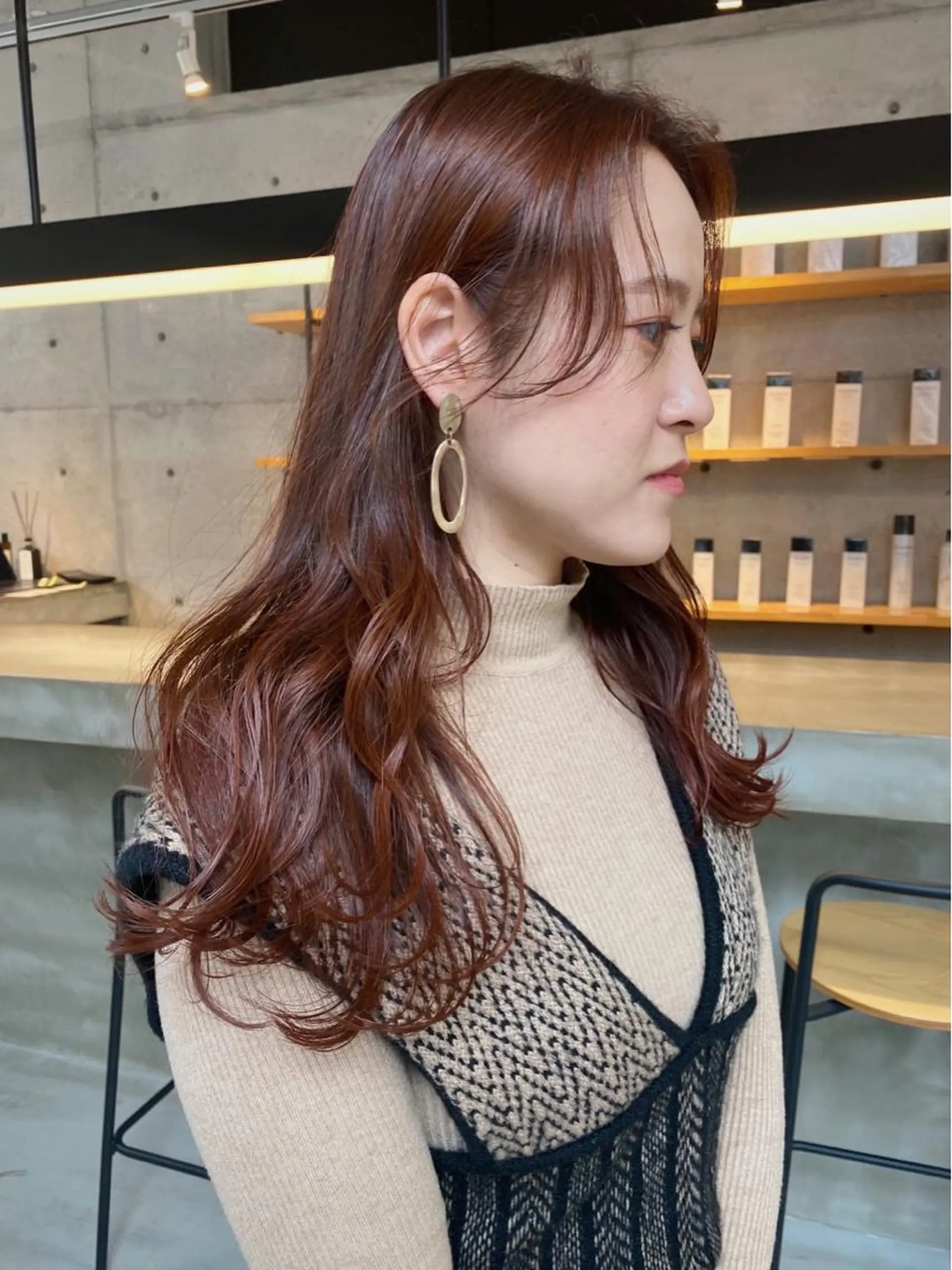 セミロング カラー ヘアアレンジ ブリーチ ブラウンカラー ブリーチなしカラー オレンジ オレンジブラウン son hair HIROEのヘアスタイル