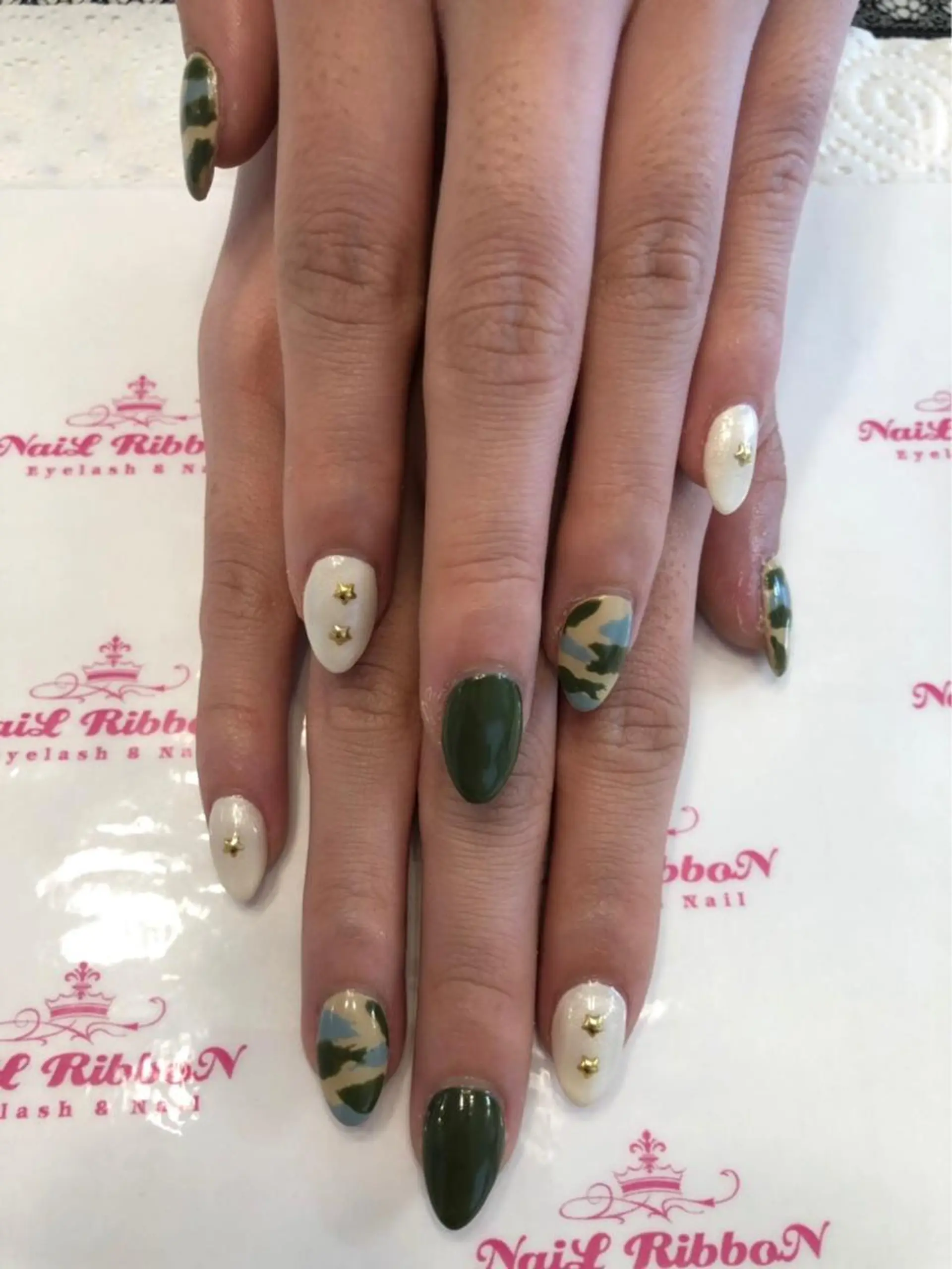 ネイル 春ネイル ネイルリボン 受付スタッフのネイルデザイン