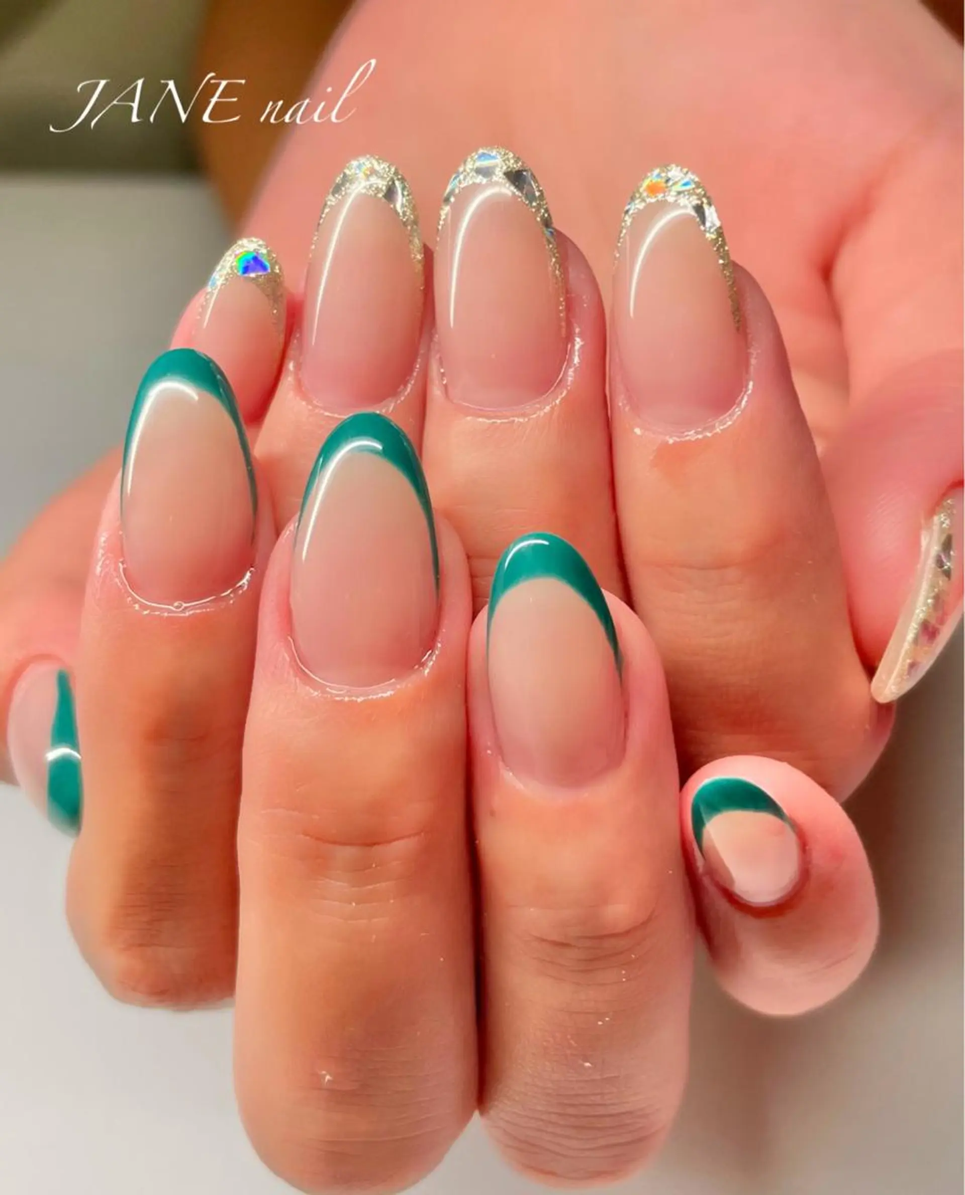 ネイル フットネイル フレンチネイル ガラスフレンチ ラメ(グリッター) 夏ネイル ハンドネイル Nail Salon JANEのネイルデザイン