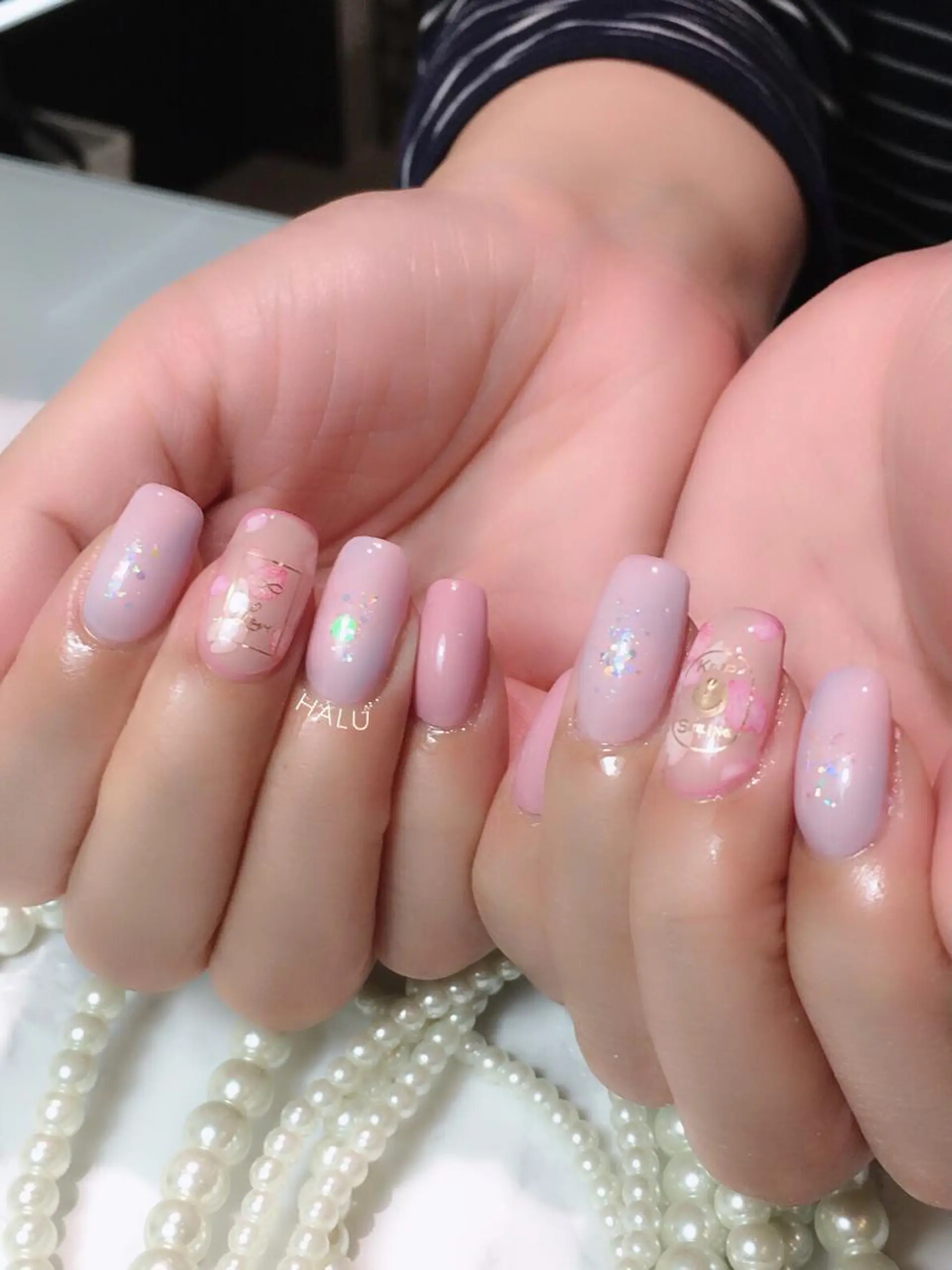 ネイル ラメ(グリッター) ストーンネイル HALU ハルのネイルデザイン