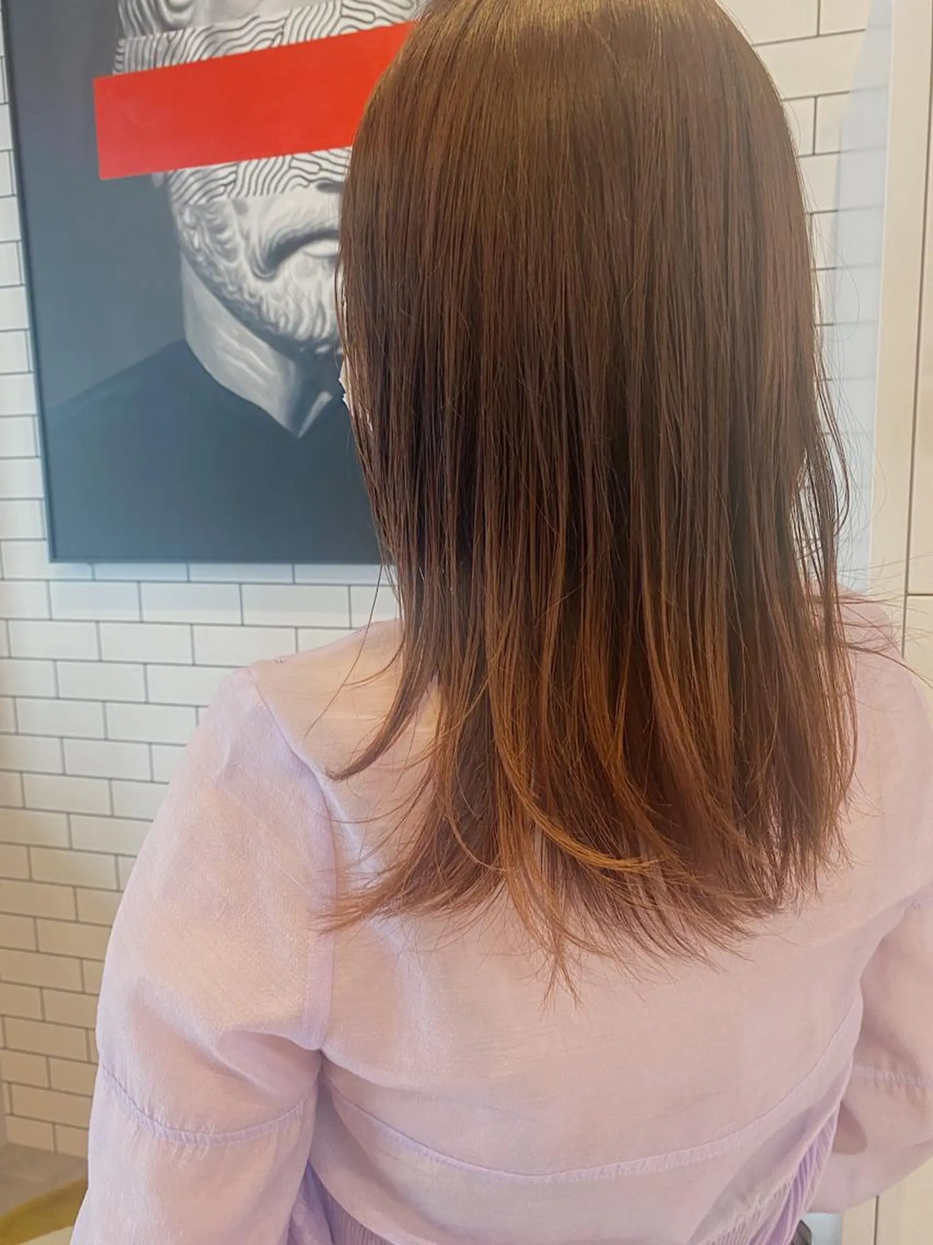セミロング カラー ヘアアレンジ アッシュ ベージュカラー ハイライトカラー イルミナカラー オレンジ カット ヘアカラー トリートメント Kawaguchi Arisaのヘアスタイル