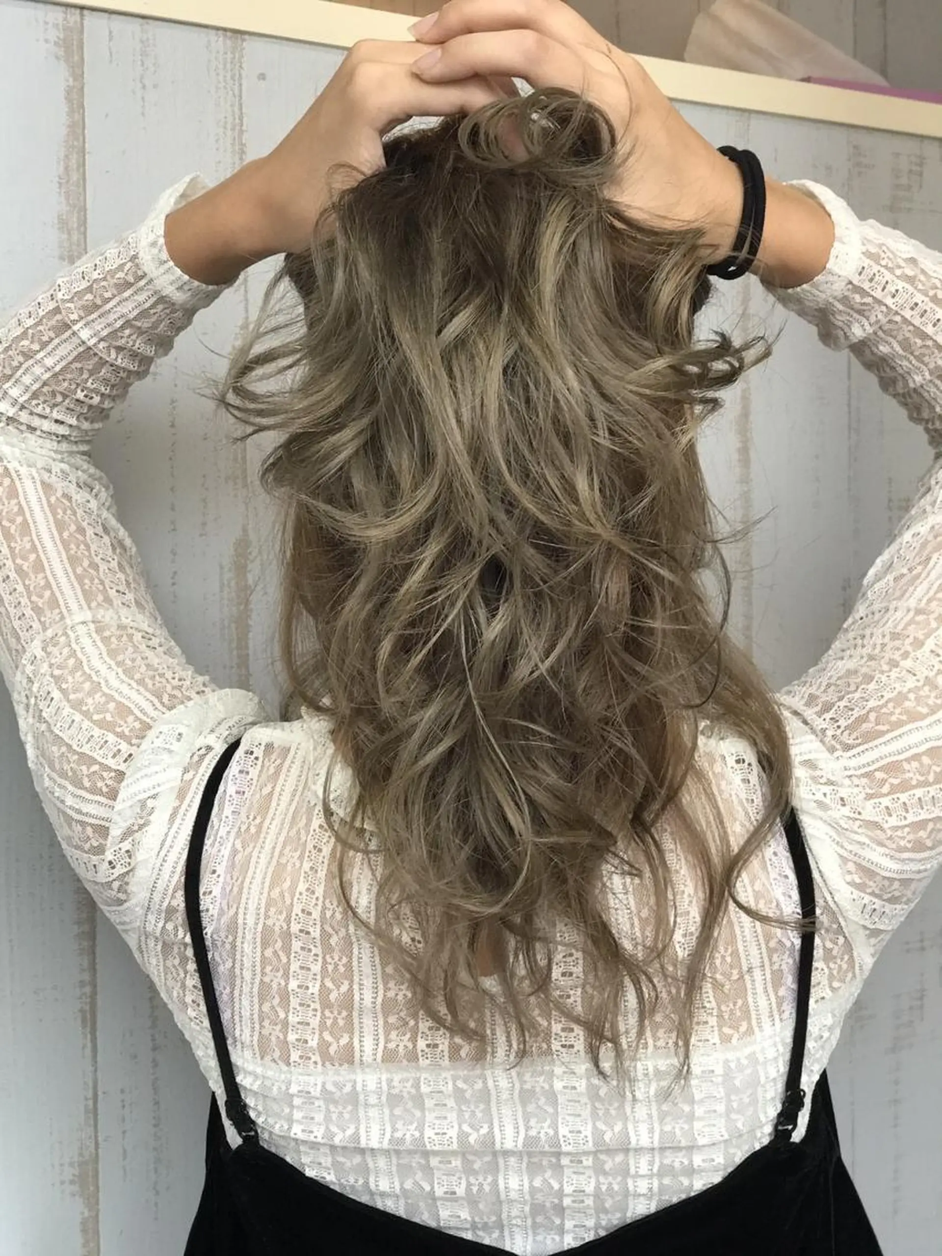 ロング カラー パーマ ヘアアレンジ チビ編み込みエクステ シールEXどぅ〜すのヘアスタイル