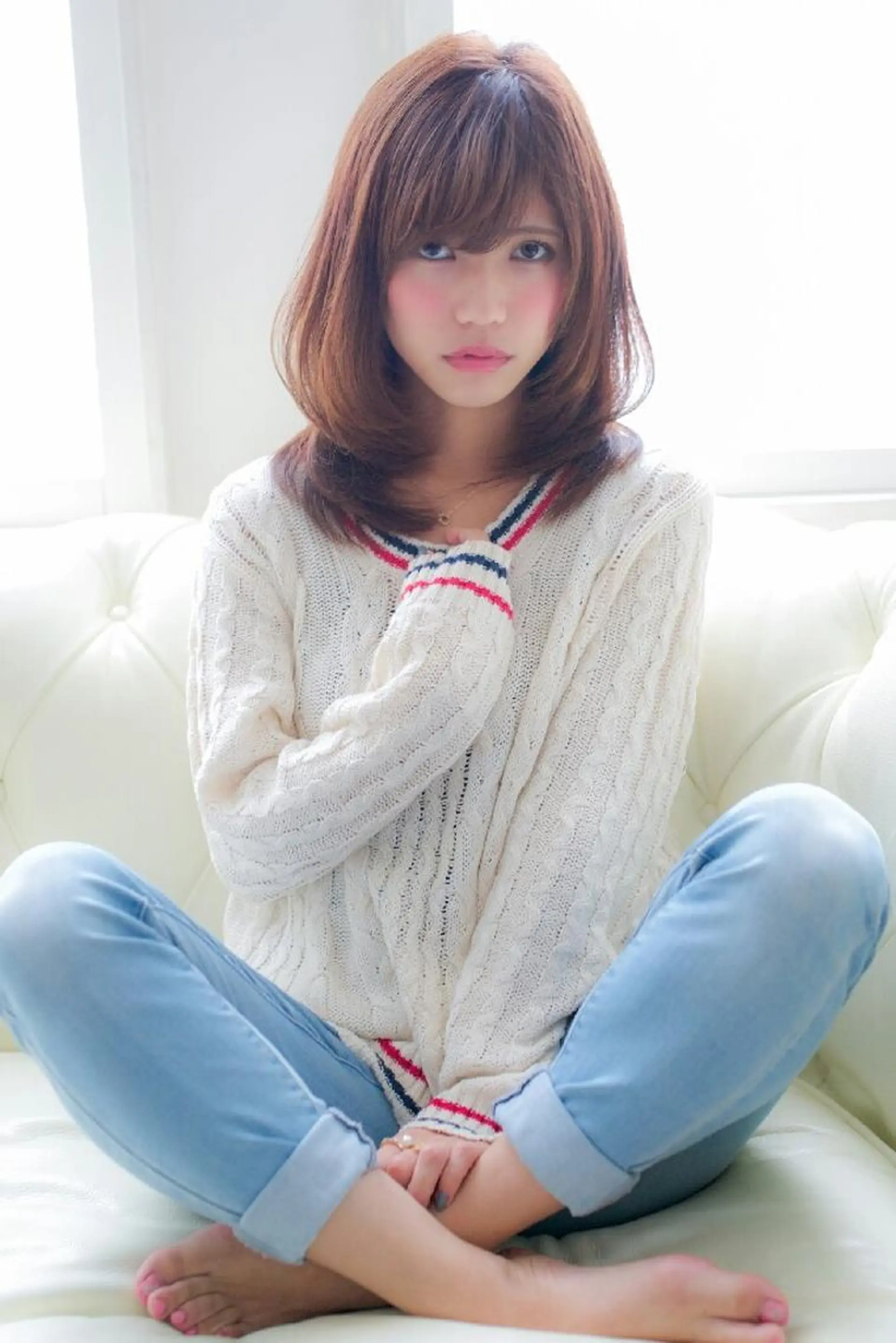 ミディアム カラー セミロング belta 姫路山吹 カラーモデル募集のヘアスタイル