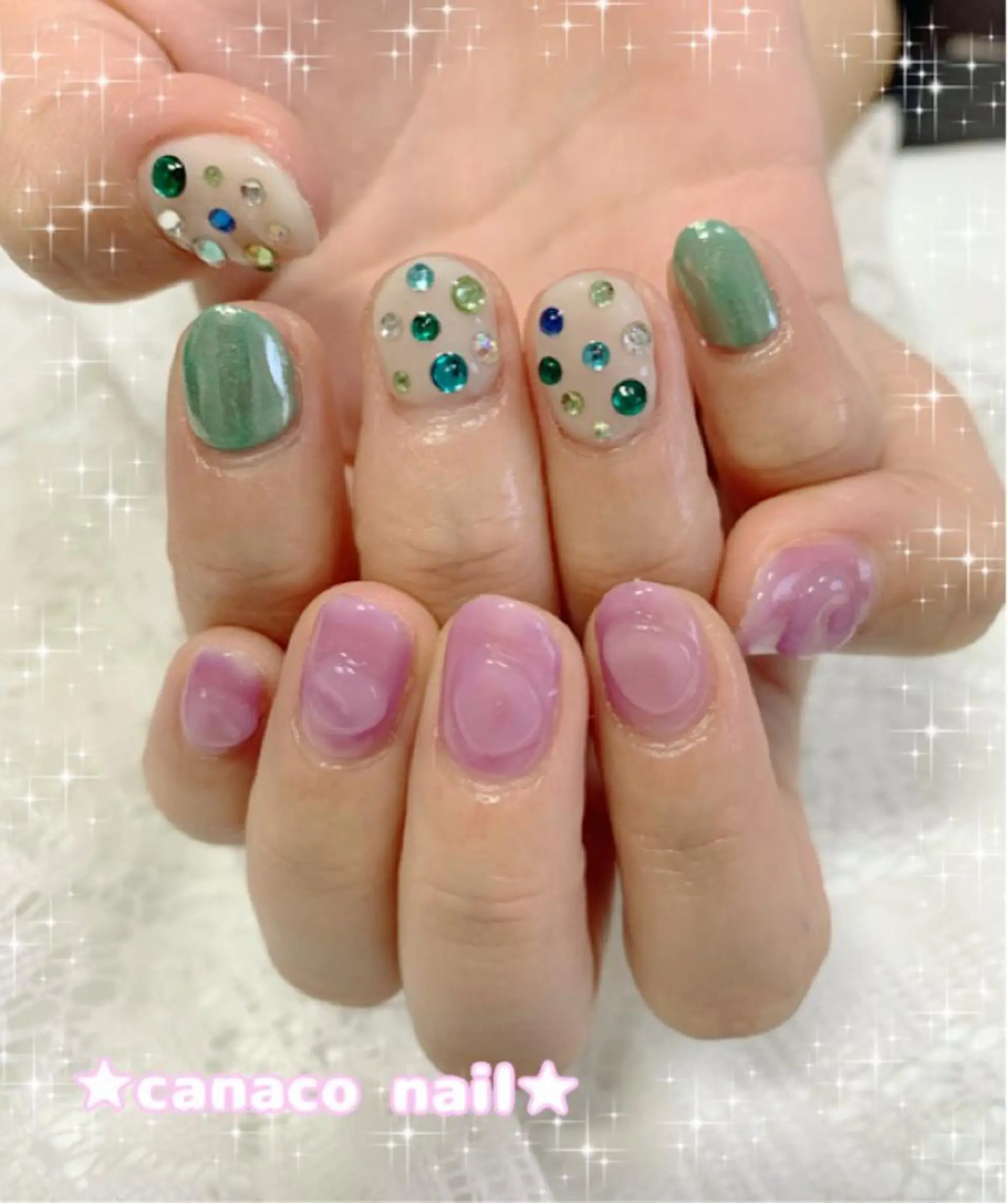 ネイル ミラーネイル ストーンネイル ハンドネイル ハンドケア ベテランネイル cnc  nailのネイルデザイン