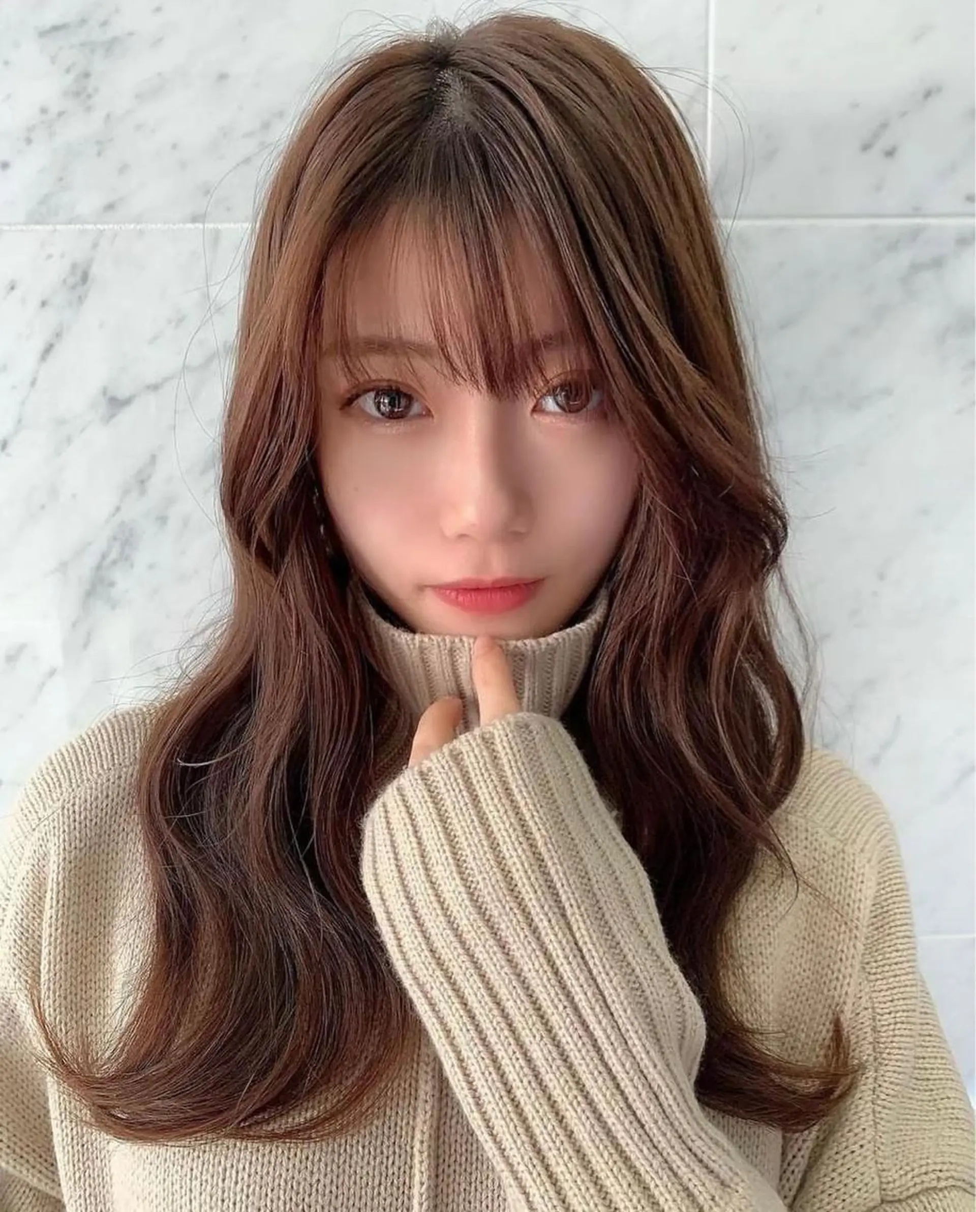 ロング ボブ ハイライト 髪質改善 韓国風ヘア 小顔カット 似合わせカラーの達人 ダブルカラー/森栄範のヘアスタイル