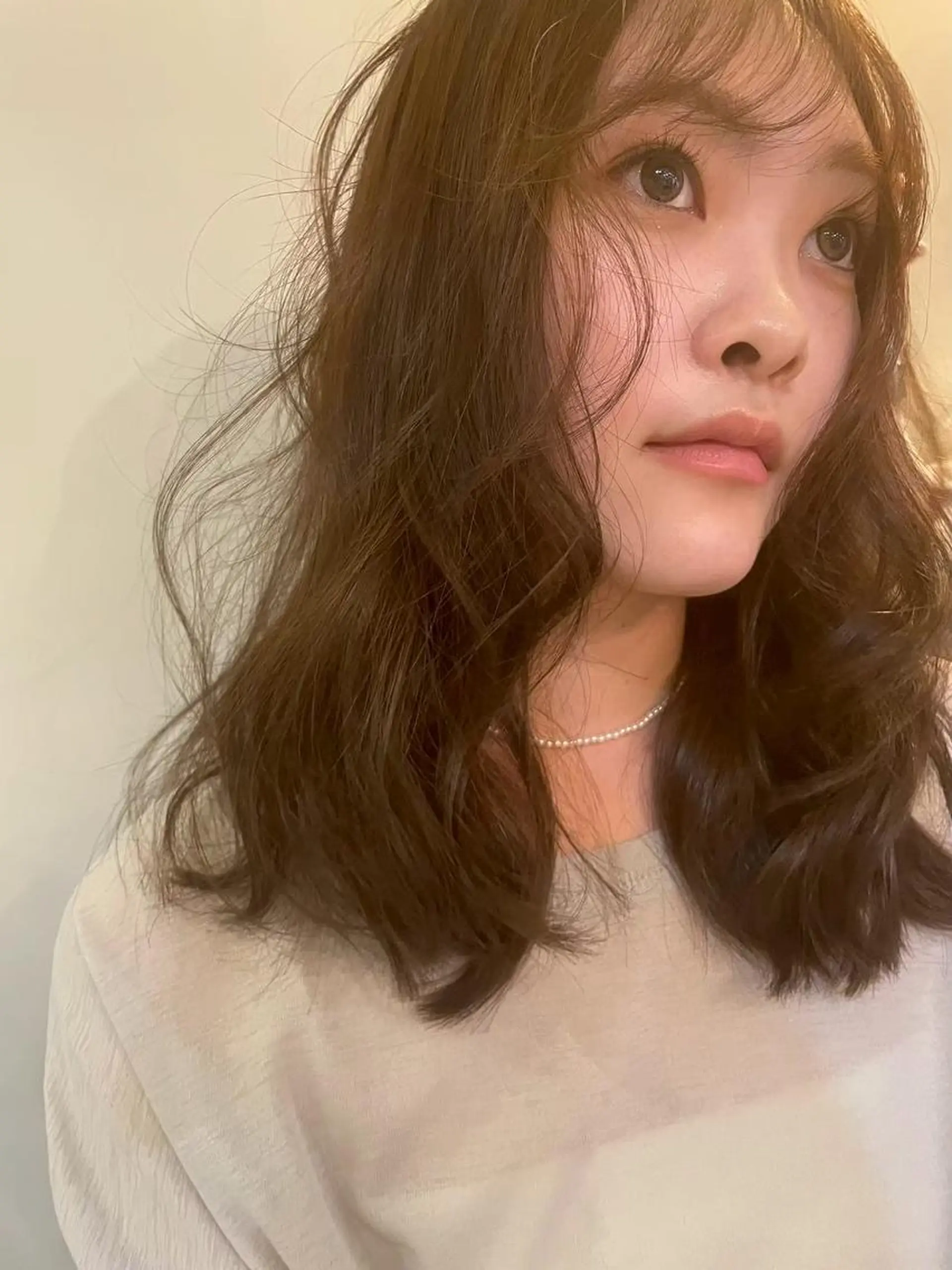 ミディアム カラー パーマ ショートボブ ミディアムパーマ アディクシーカラー ブリーチ ケアブリーチ カット ヘアカラー CEINE loqのヘアスタイル