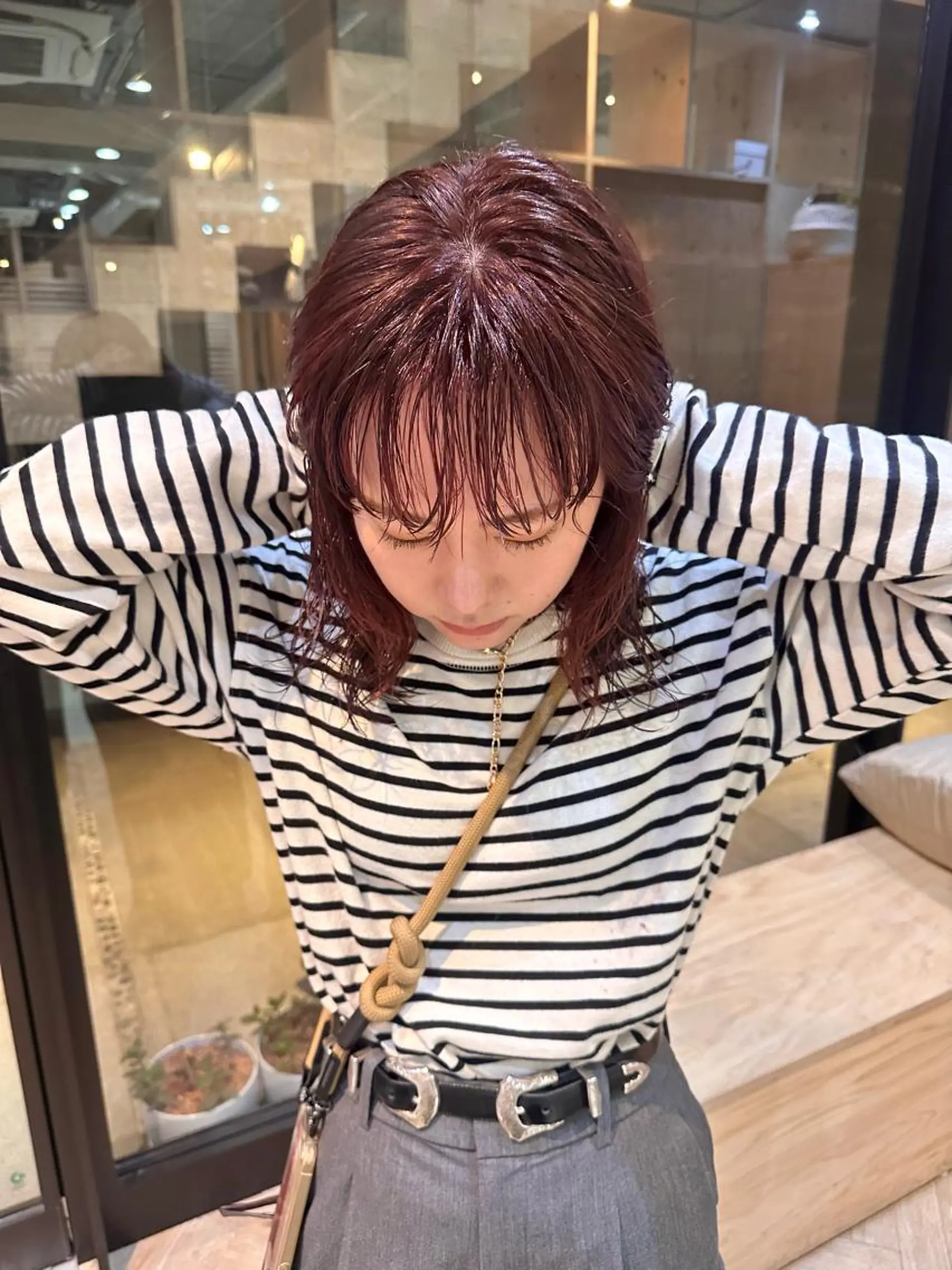 ミディアム カラー ダブルカラー レッドカラー ボブ/レイヤー/ニュ アンスパーマ/小夏のヘアスタイル