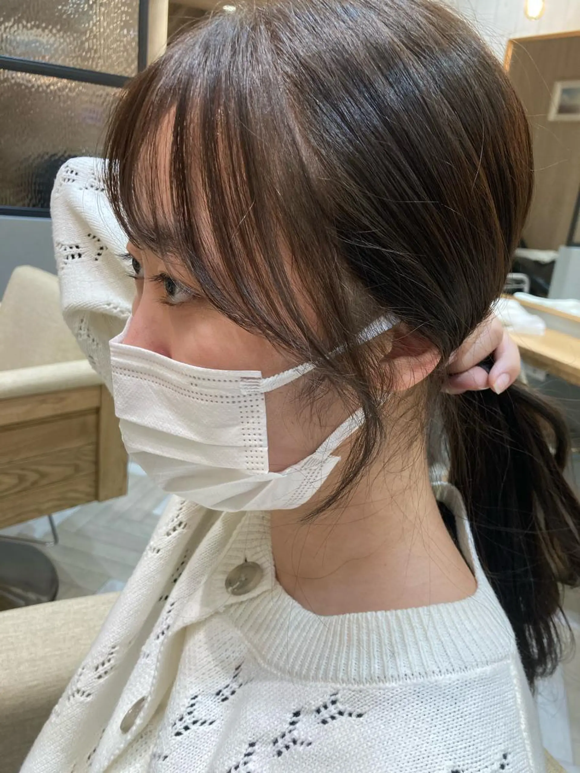 セミロング 顔まわりレイヤー 韓国風ヘア レイヤーカット おくれ毛 小顔カット レイヤー/ミディアム /ボブ/新宿のヘアスタイル