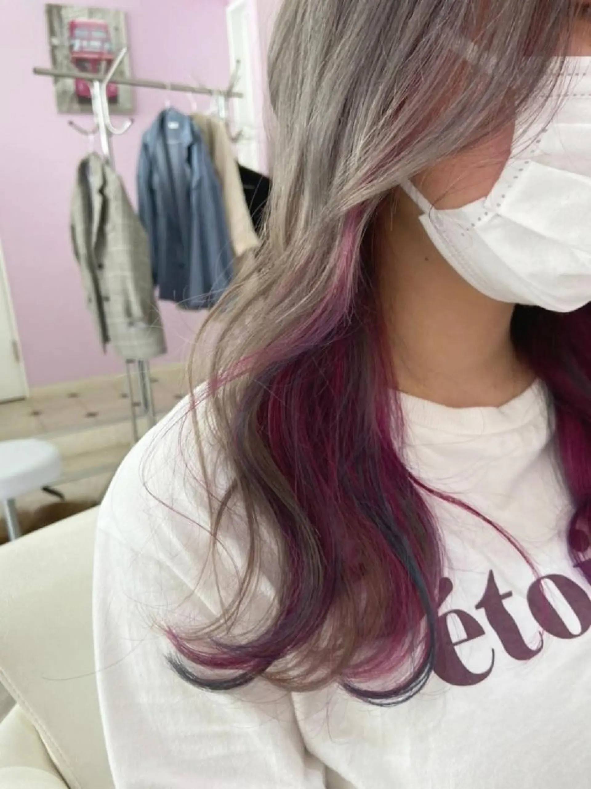 セミロング カラー ヘアアレンジ ピンクカラー シルバー ナカシマ  アユミのヘアスタイル