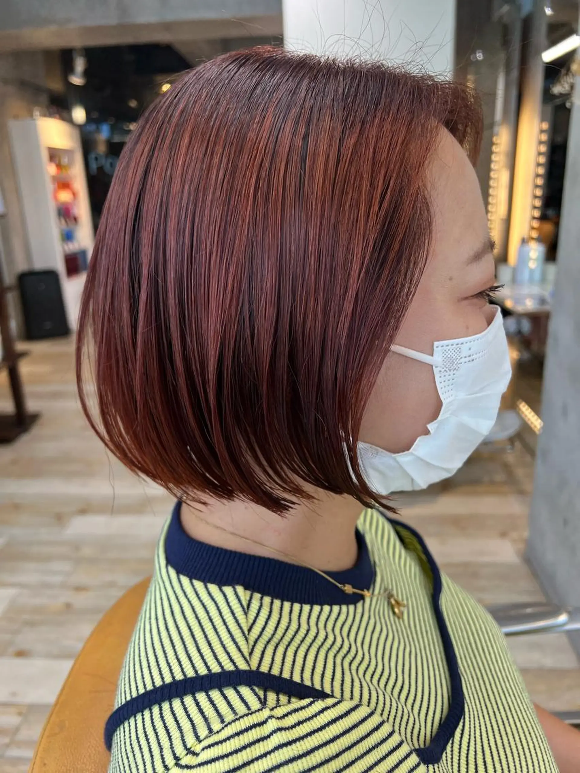 ショート カラー ヘアアレンジ 切りっぱなしボブ ショートボブ ブラウンカラー オレンジ オレンジブラウン サナ🌱 切りっぱなしボブのヘアスタイル